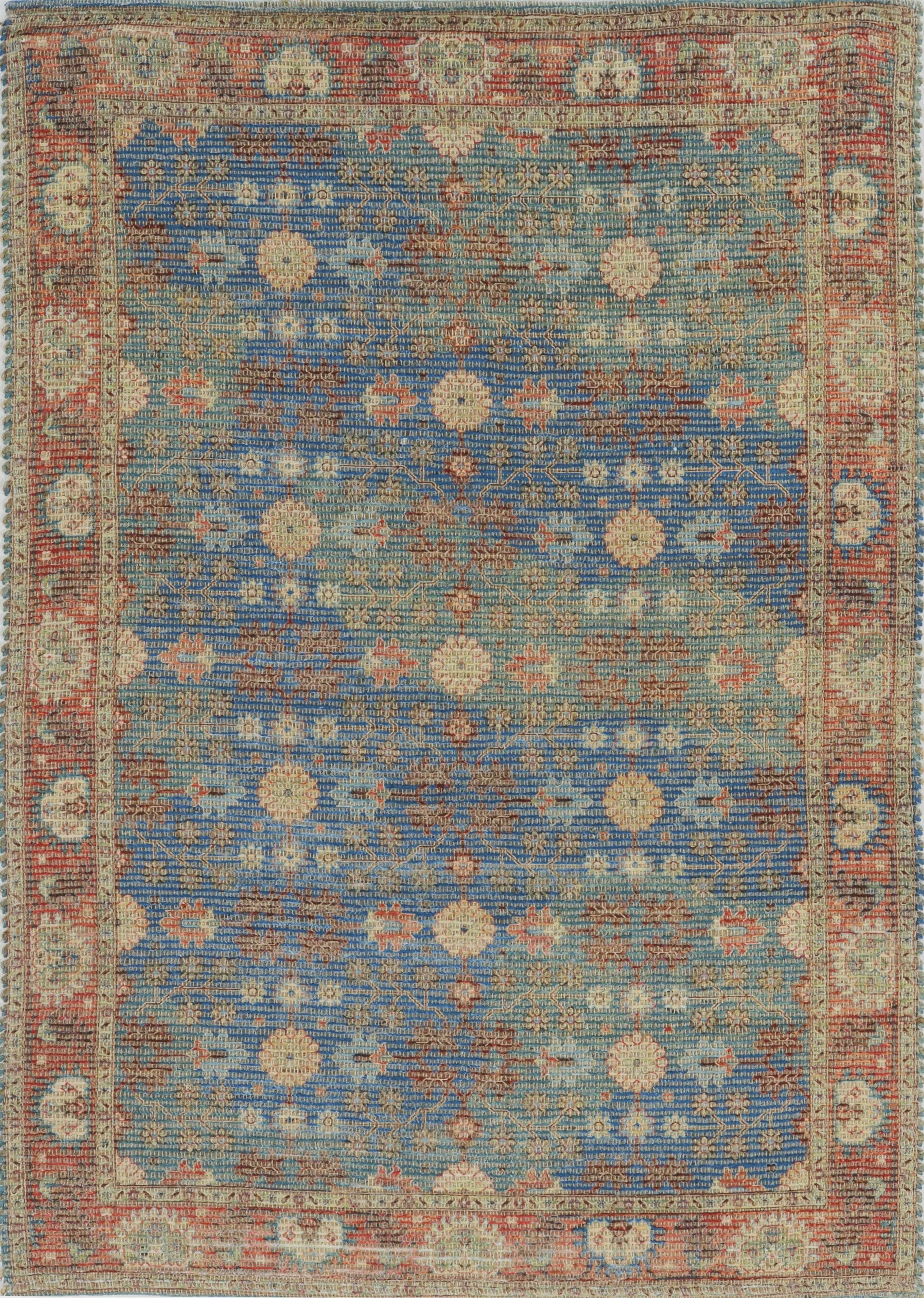 2'X4' Blue Red Hand Woven Floral Traditional Indoor Accent Rug