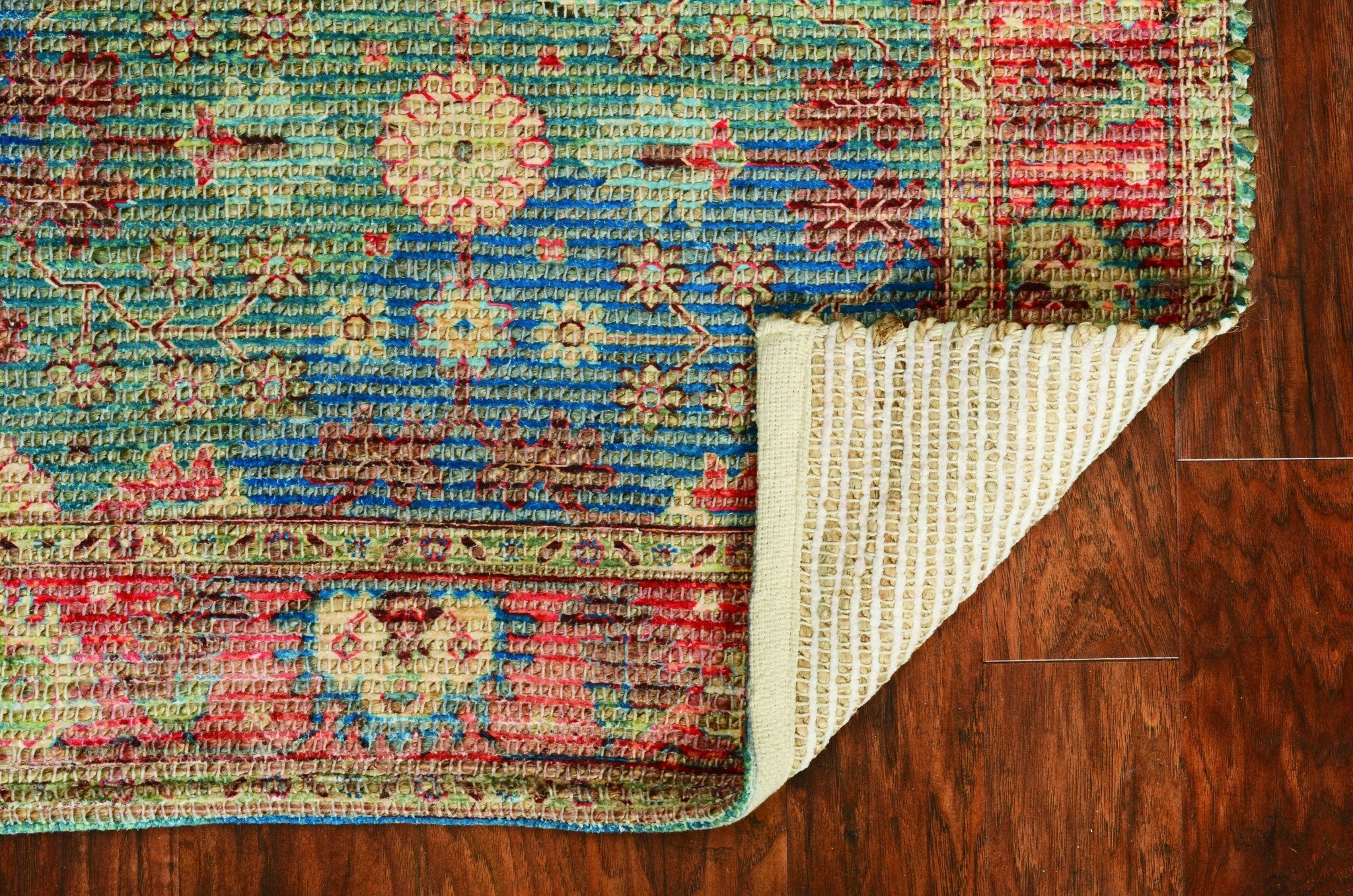 2'X4' Blue Red Hand Woven Floral Traditional Indoor Accent Rug