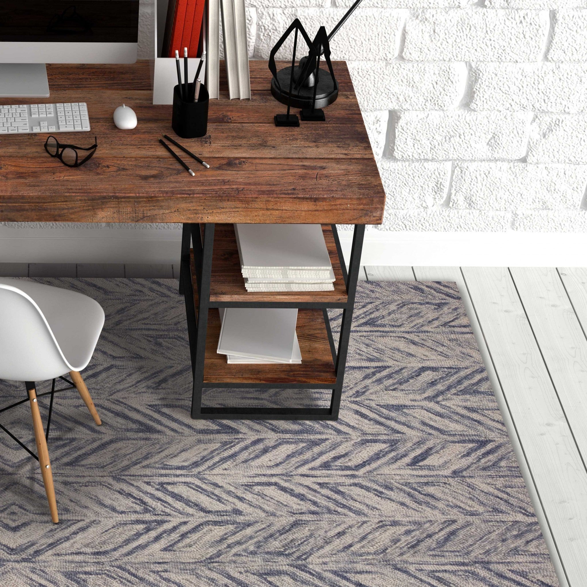 2'X4' Blue Hand Tufted Herringbone Indoor Accent Rug