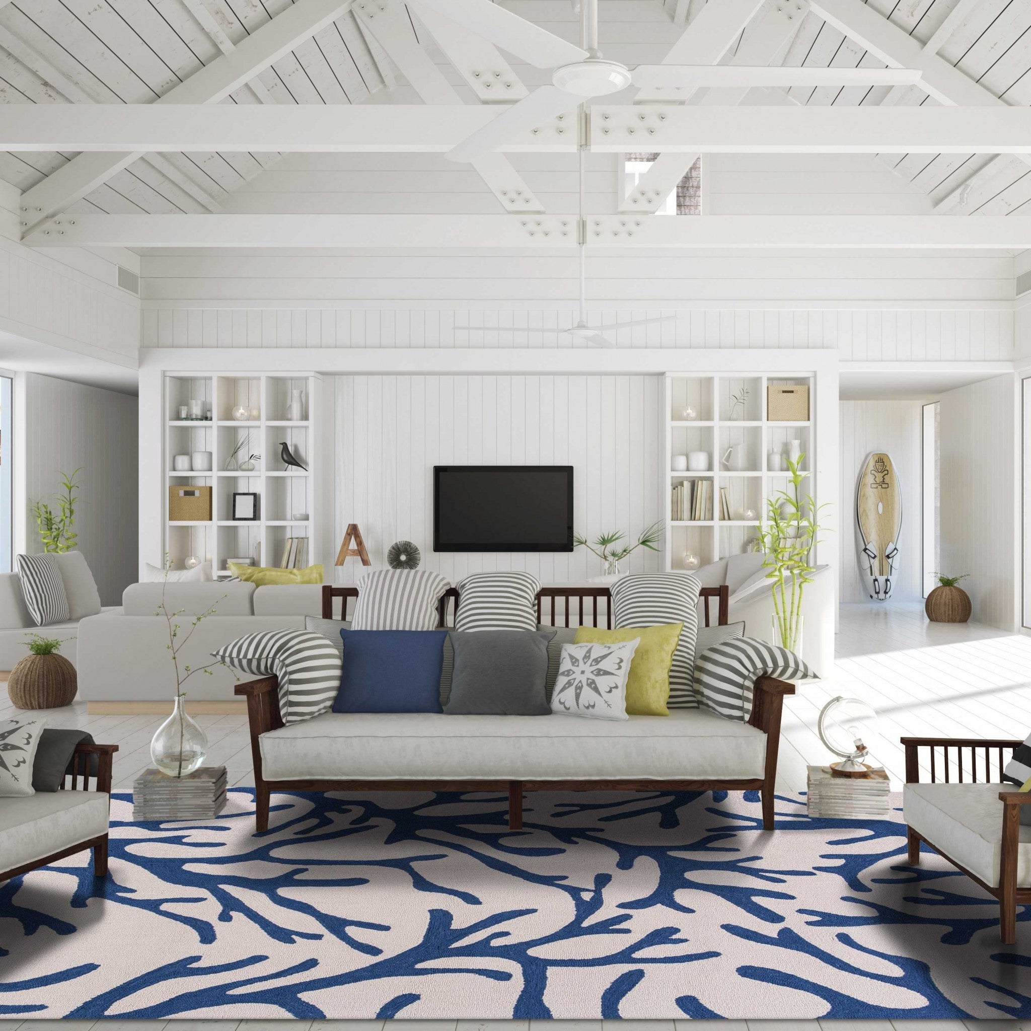 2' X 4' Polyester Ivory Or Blue Area Rug
