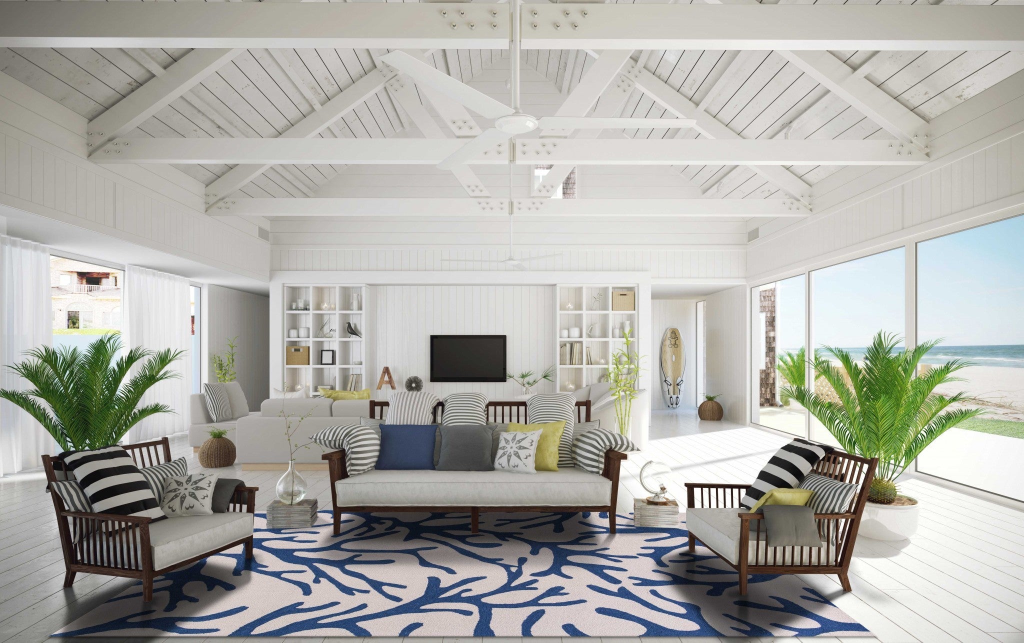 2' X 4' Polyester Ivory Or Blue Area Rug