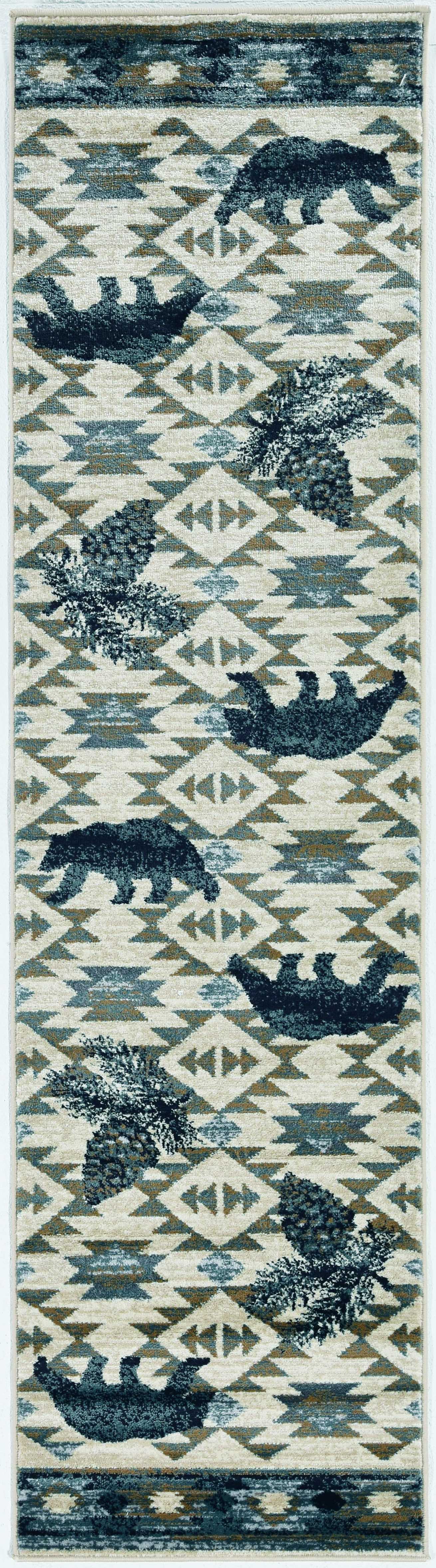 2' X 7' Ivory Or Blue Polypropylene Runner Rug