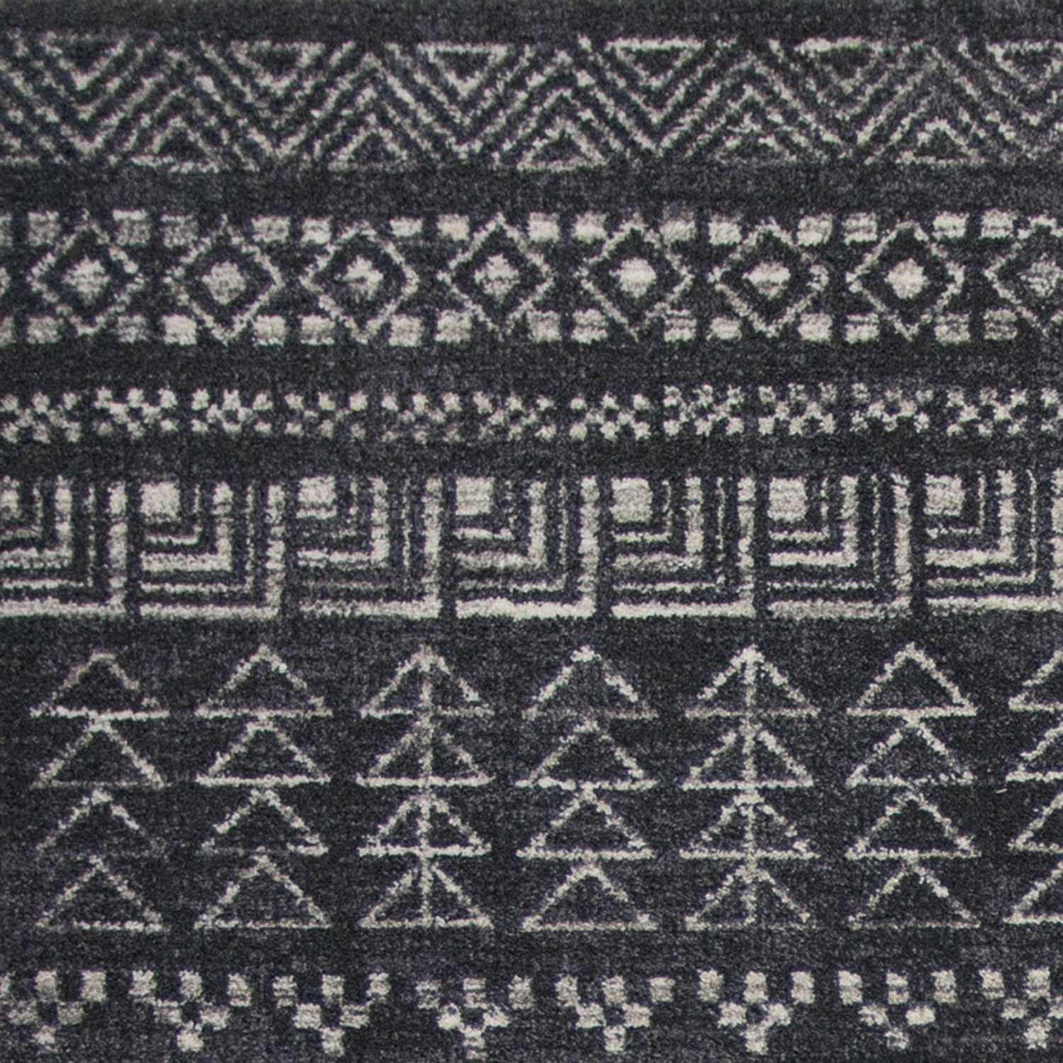 3'X5' Charcoal Grey Machine Woven Bohemian Tribal Indoor Area Rug
