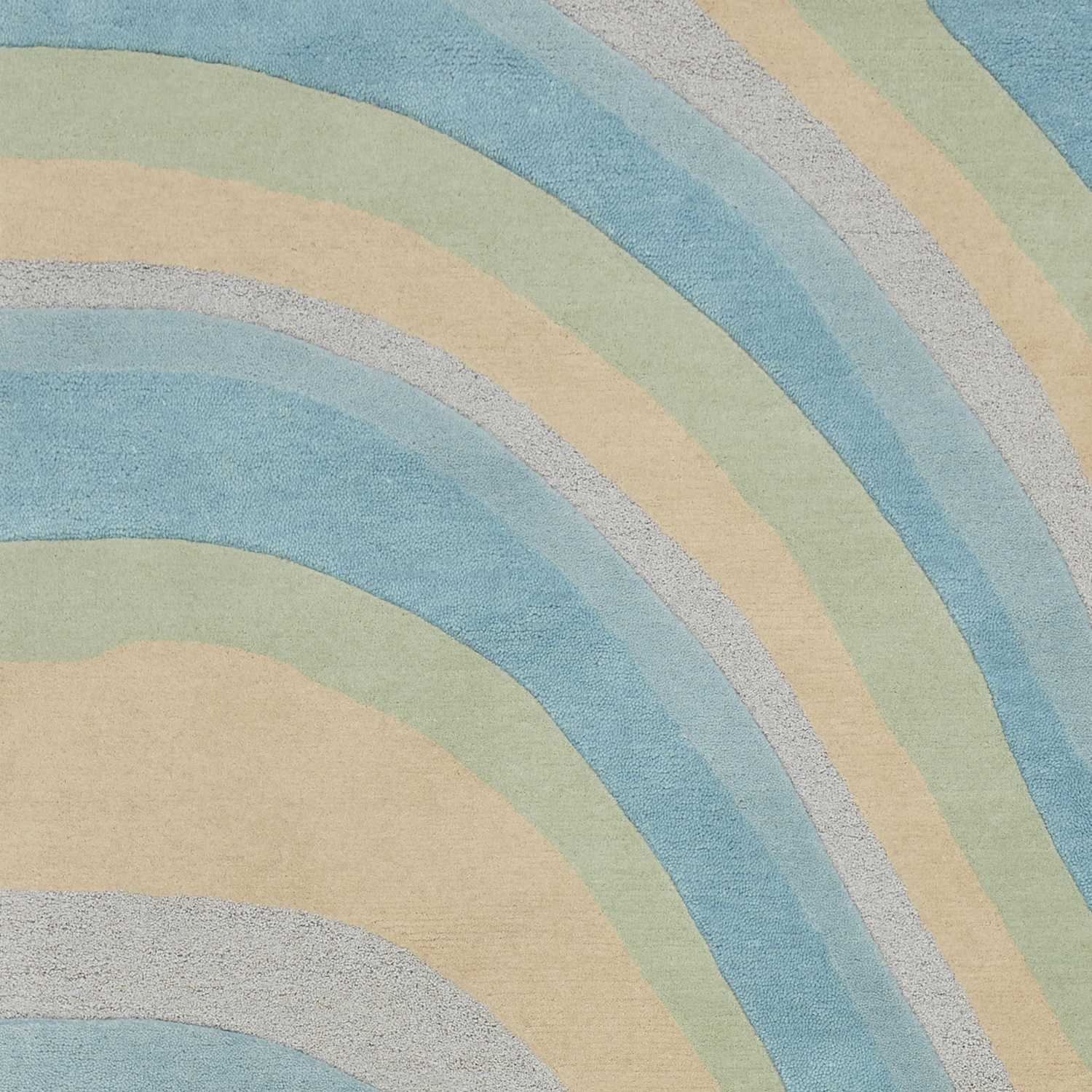 2'X4' Ocean Blue Beige Hand Tufted Abstract Waves Indoor Accent Rug