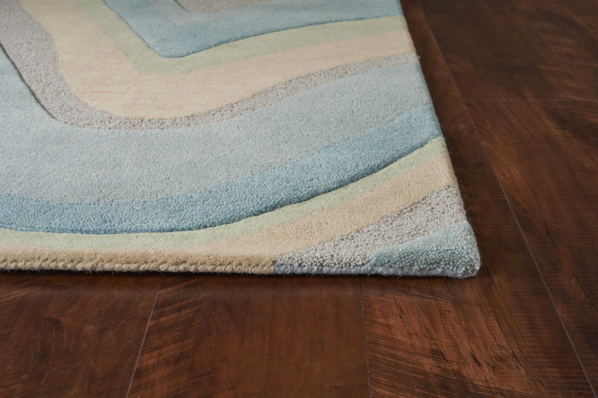 2'X4' Ocean Blue Beige Hand Tufted Abstract Waves Indoor Accent Rug