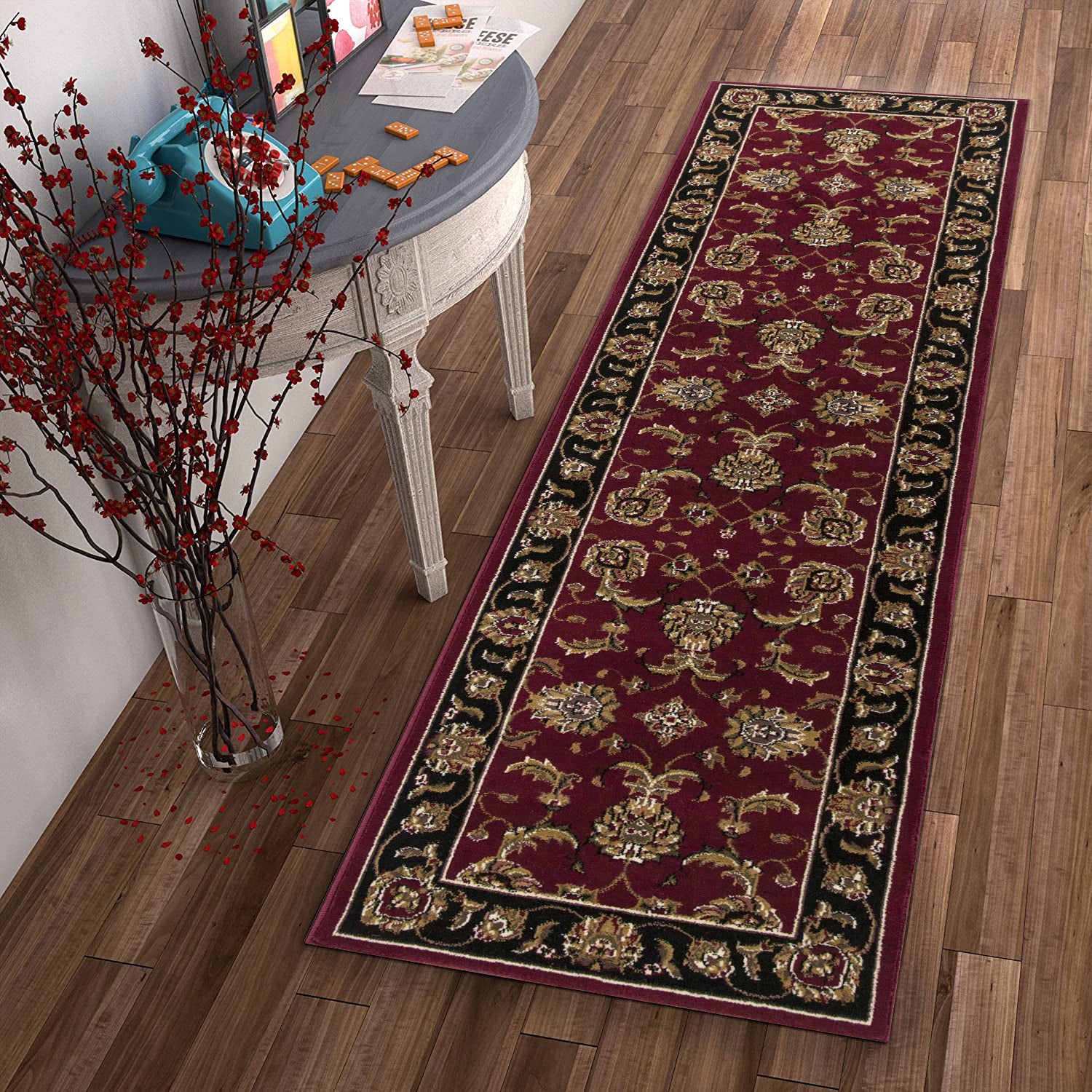 2' X 8' Red Or Black Classic Bordered Rug