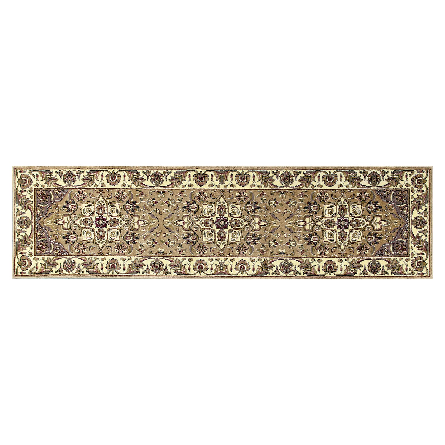 3'X5' Beige Ivory Machine Woven Floral Medallion Indoor Area Rug