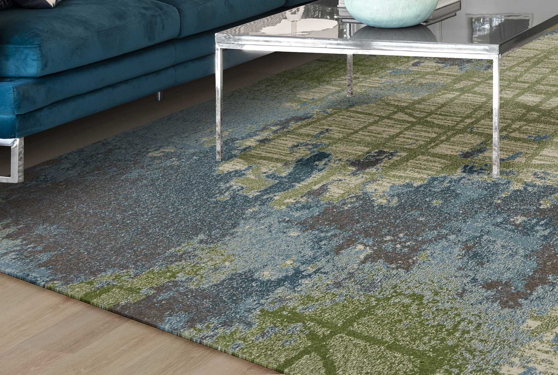 3' X 5' Green Or Blue Abstract Watercolor Area Rug