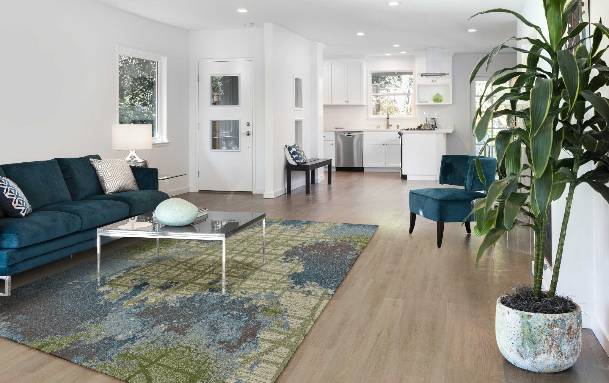 3' X 5' Green Or Blue Abstract Watercolor Area Rug