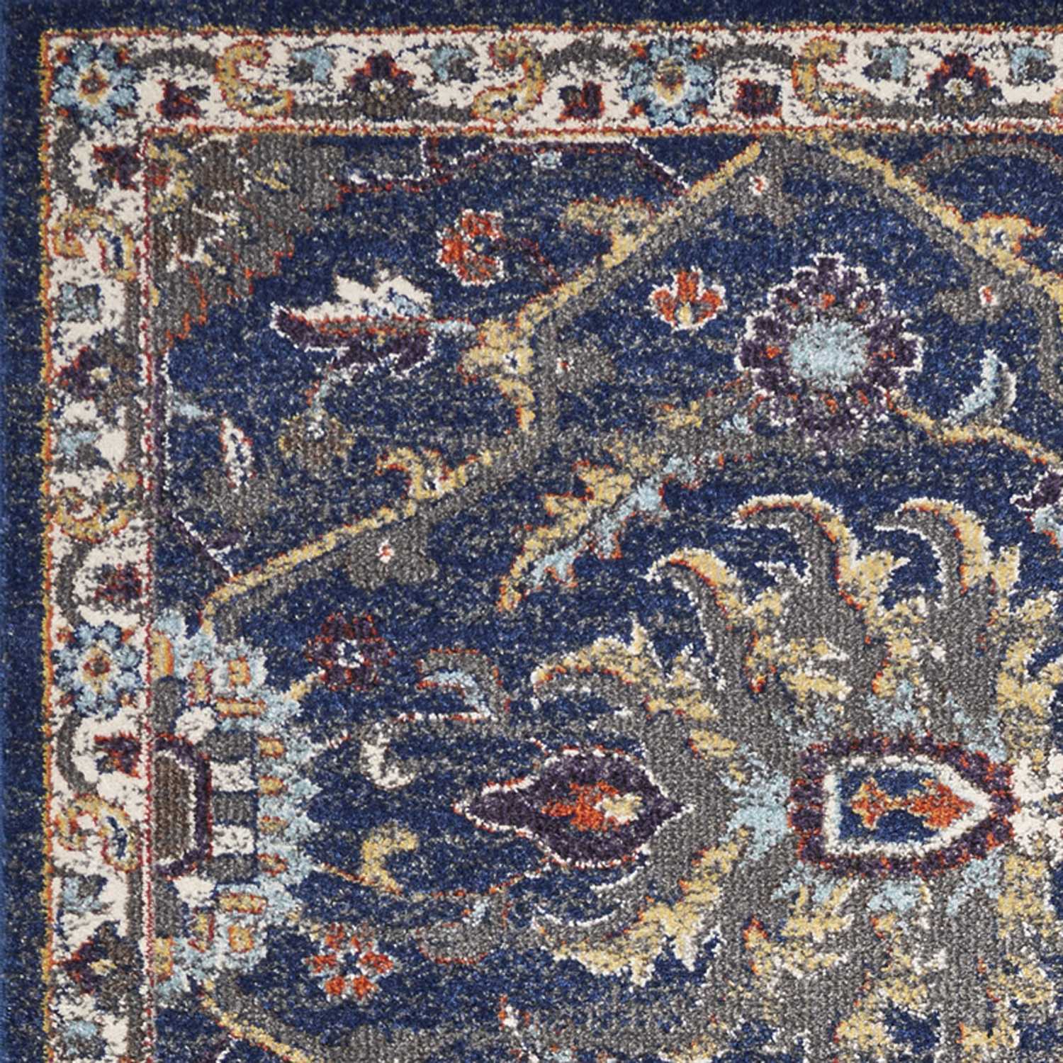 3'X5' Royal Blue Machine Woven Floral Traditional Indoor Area Rug