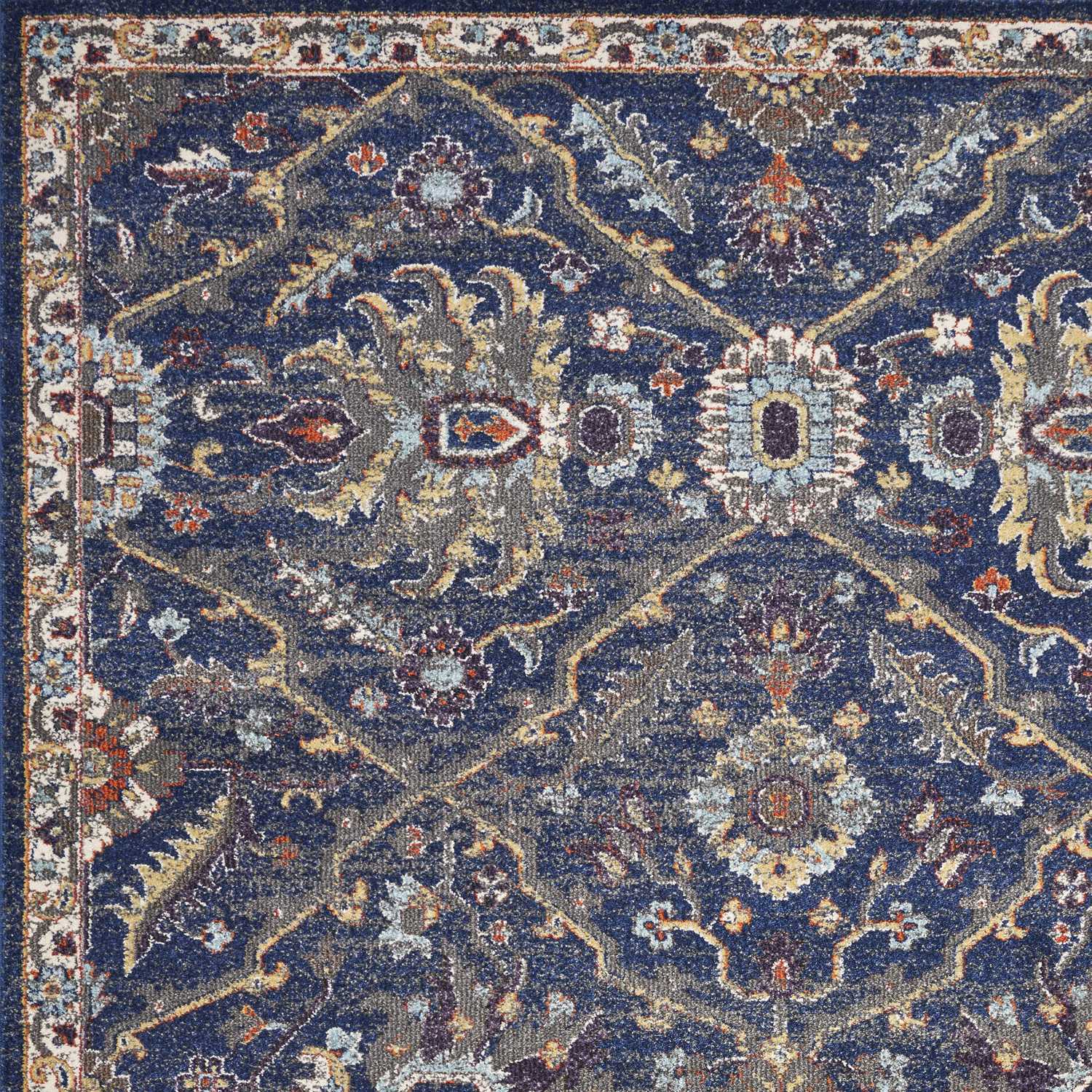 3'X5' Royal Blue Machine Woven Floral Traditional Indoor Area Rug