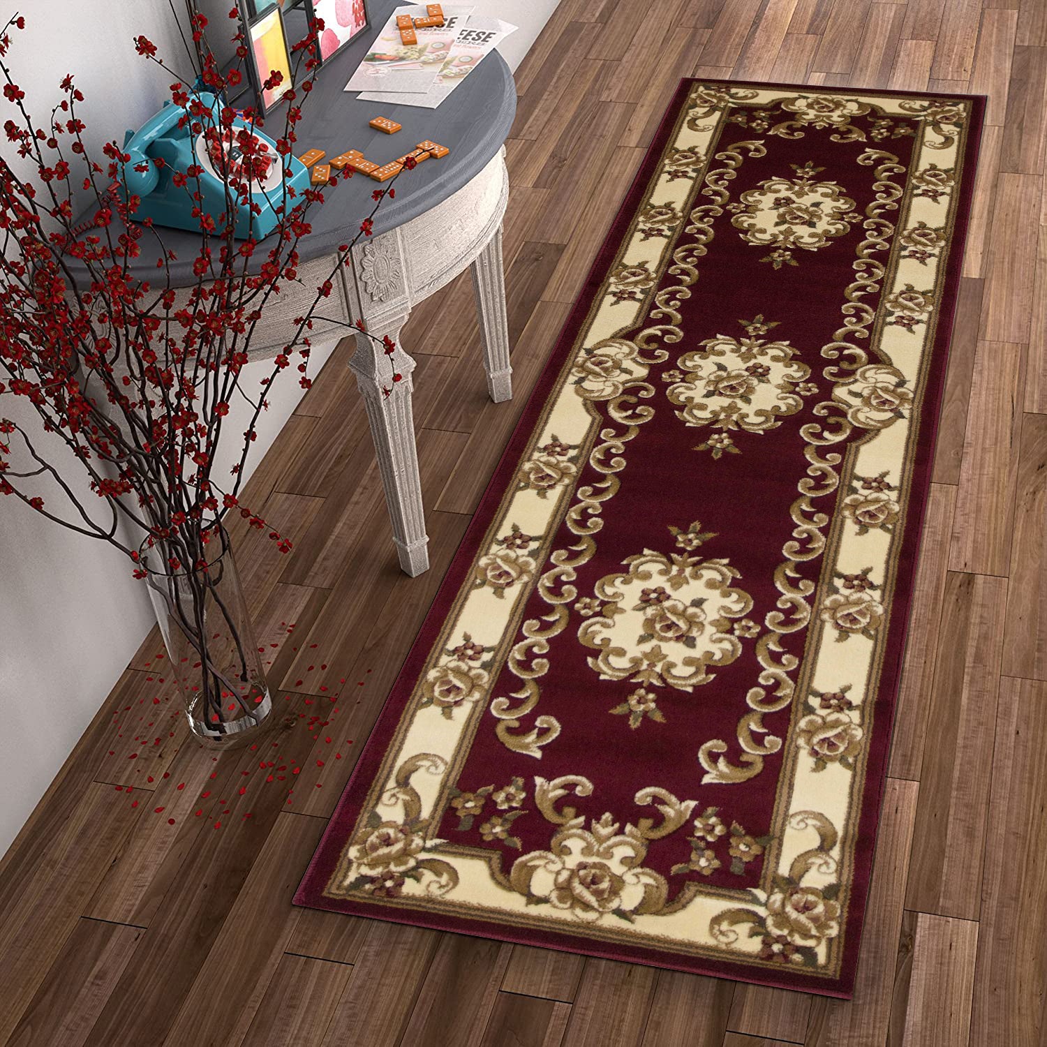 2' X 8' Red Or Ivory Medallion Runner Rug