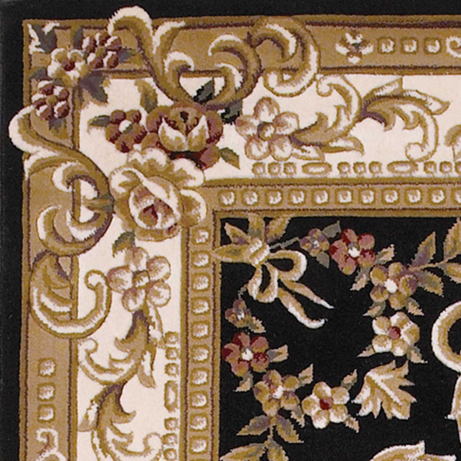3'X5' Black Ivory Machine Woven Hand Carved Floral Medallion Indoor Area Rug