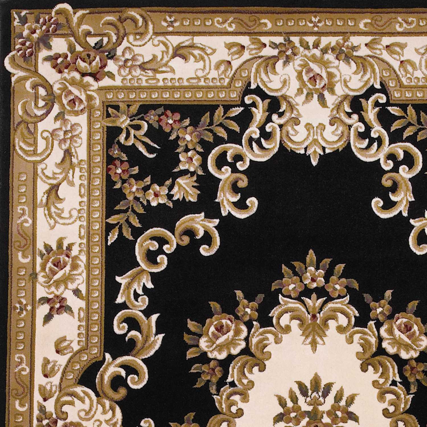 3'X5' Black Ivory Machine Woven Hand Carved Floral Medallion Indoor Area Rug