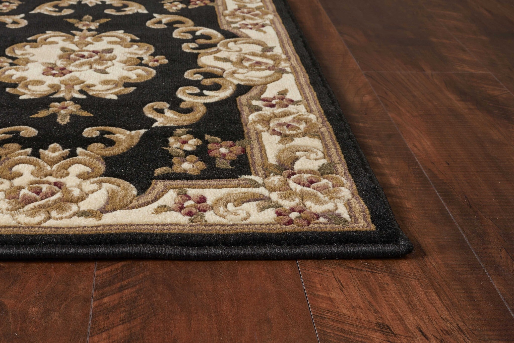 3'X5' Black Ivory Machine Woven Hand Carved Floral Medallion Indoor Area Rug