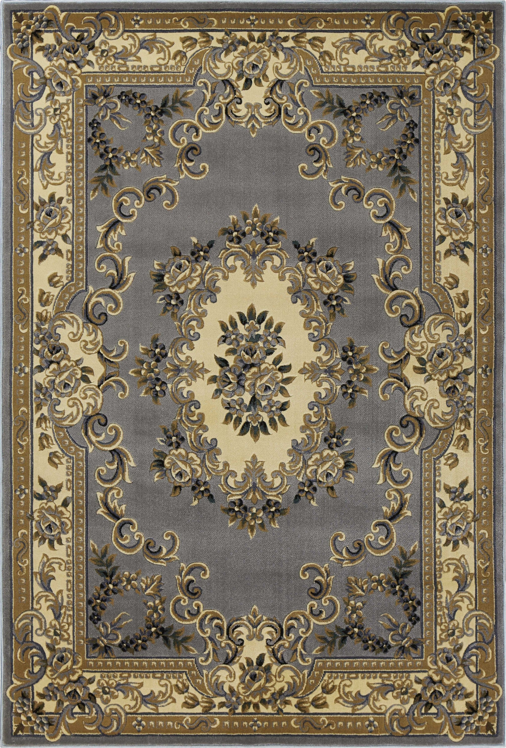 3'X5' Slate Blue Machine Woven Hand Carved Floral Medallion Indoor Area Rug