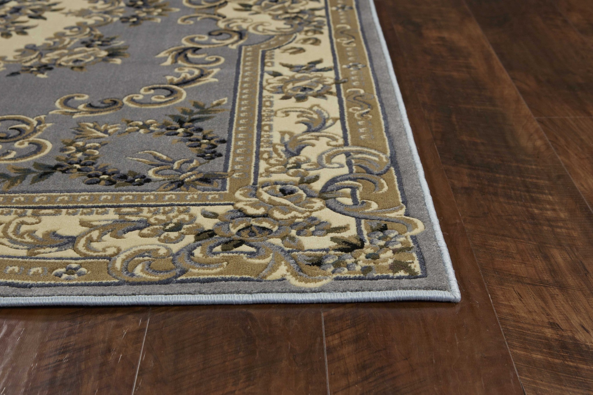 3'X5' Slate Blue Machine Woven Hand Carved Floral Medallion Indoor Area Rug