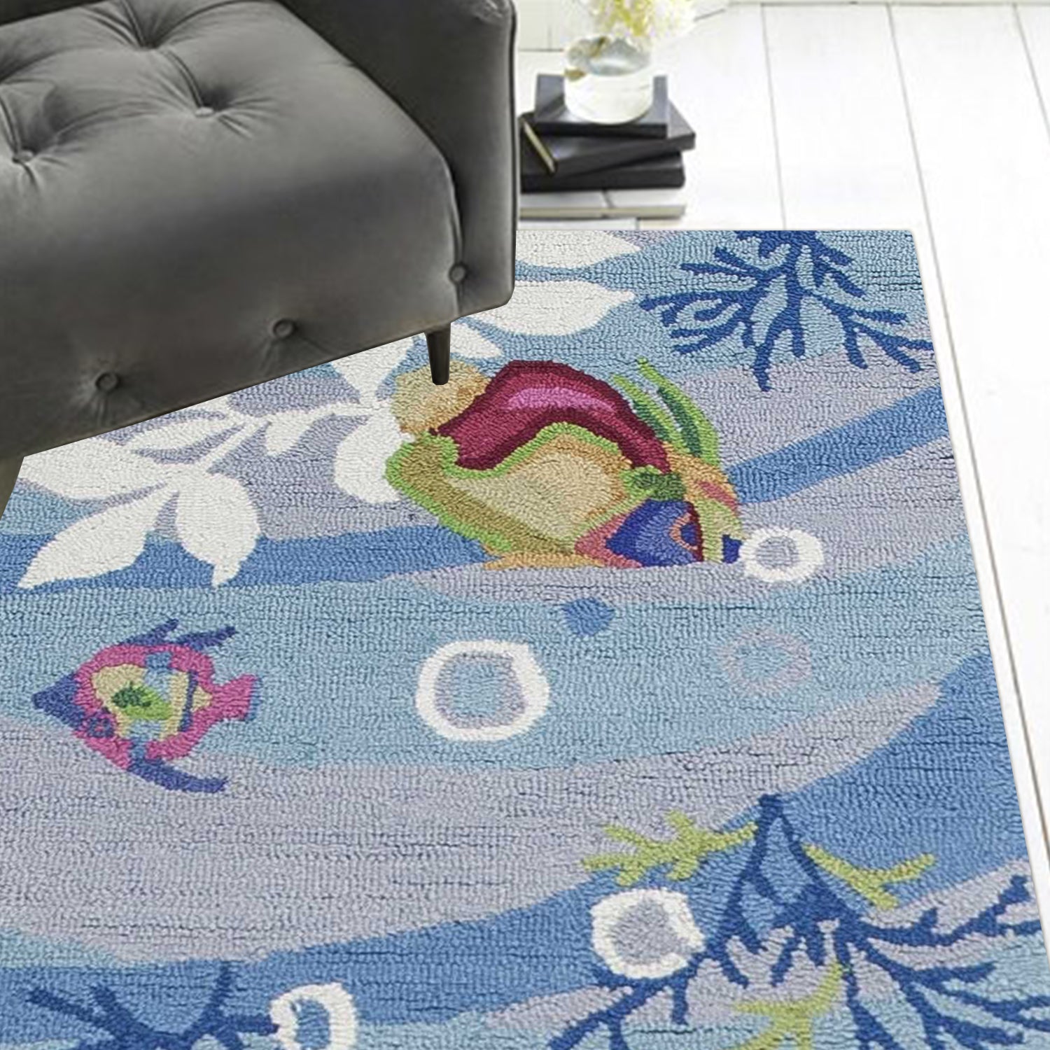 2' X 7' Blue Aquatic Tropical Runner Rug