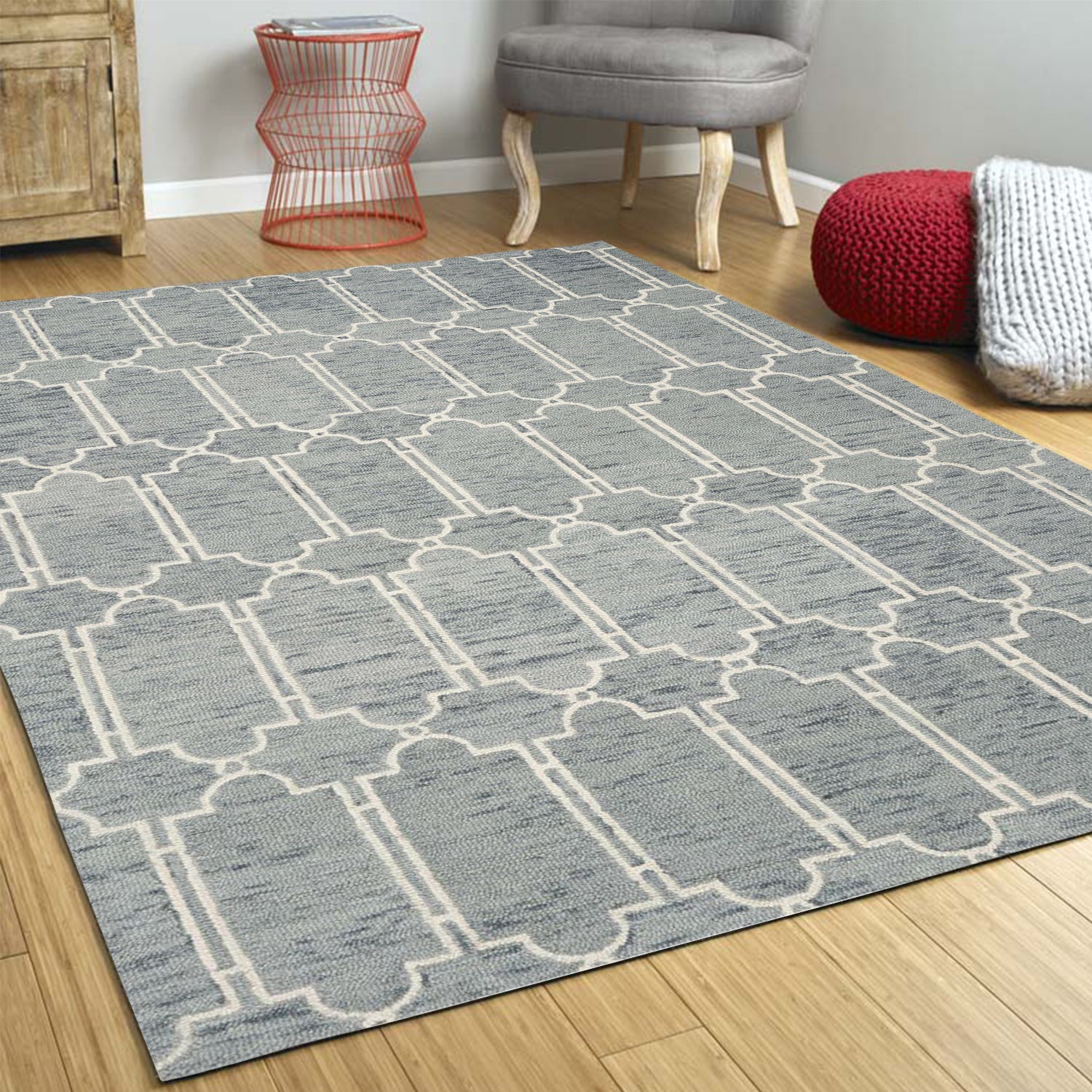 3'X5' Slate Blue Hand Tufted Geometric Indoor Area Rug