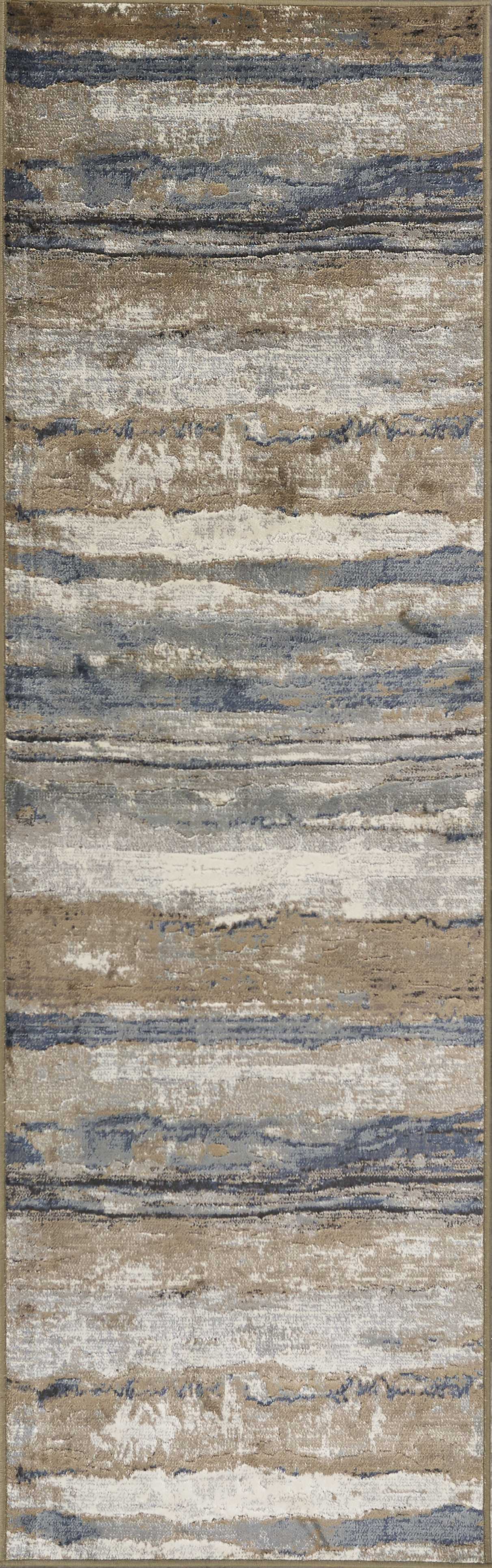 2' X 7' Ivory Or Blue Landscape Viscose Runner Rug