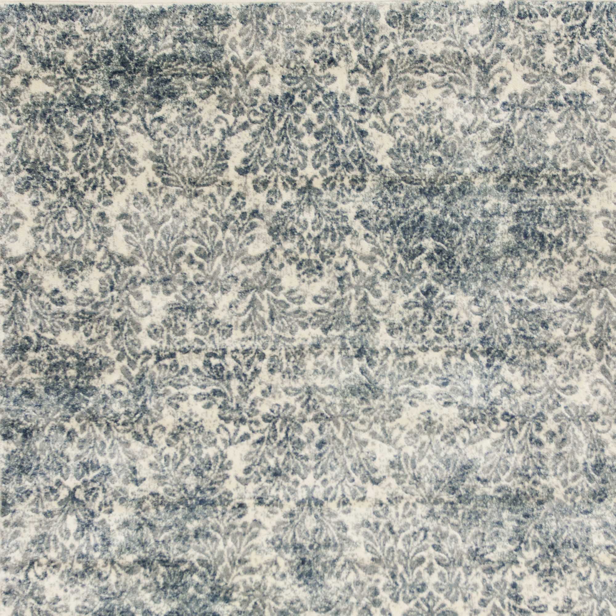 3'X5' Ivory Blue Machine Woven Damask Indoor Area Rug