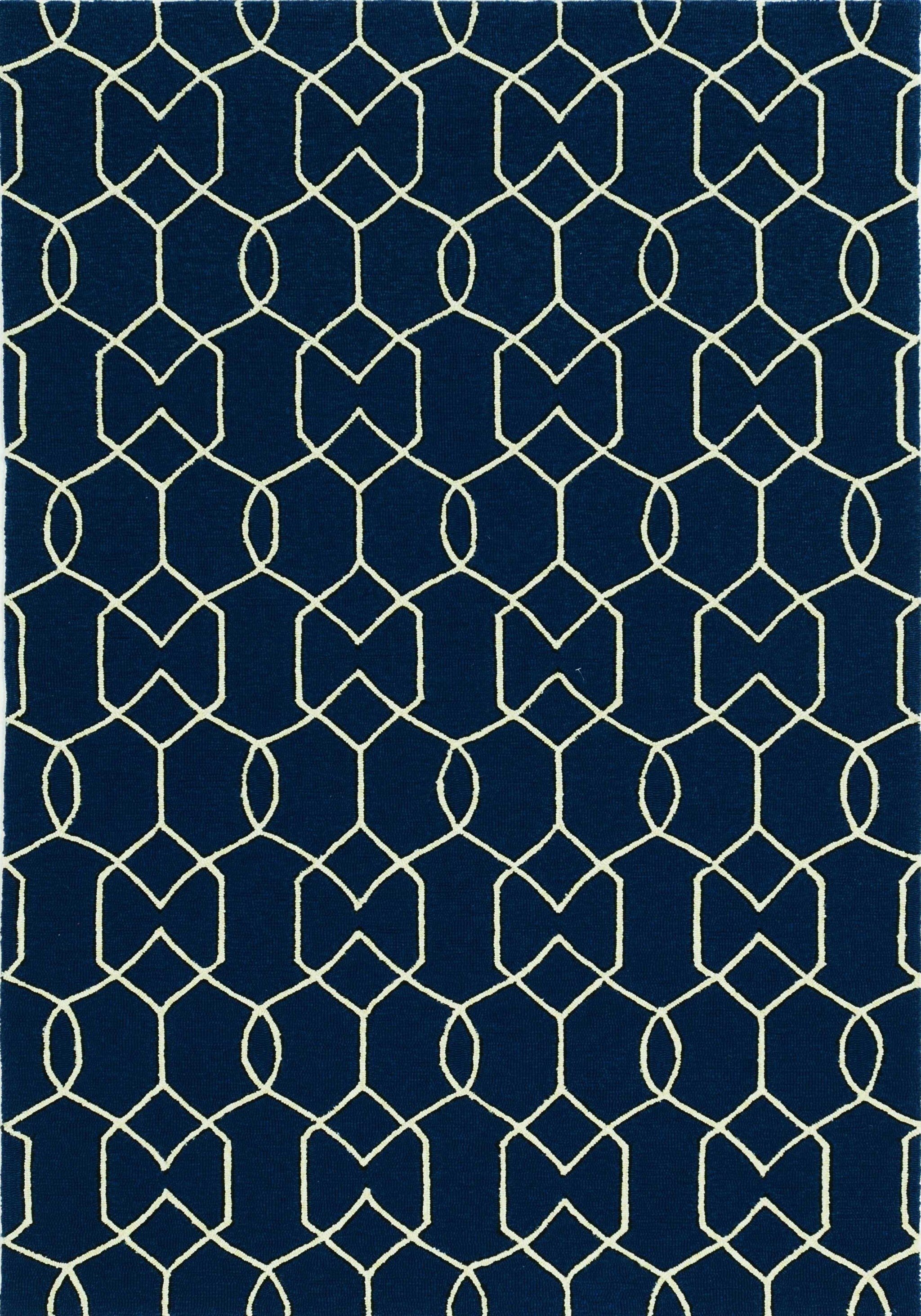 3' X 5' Trellis And Diamond Navy Uv Treated Area Rug