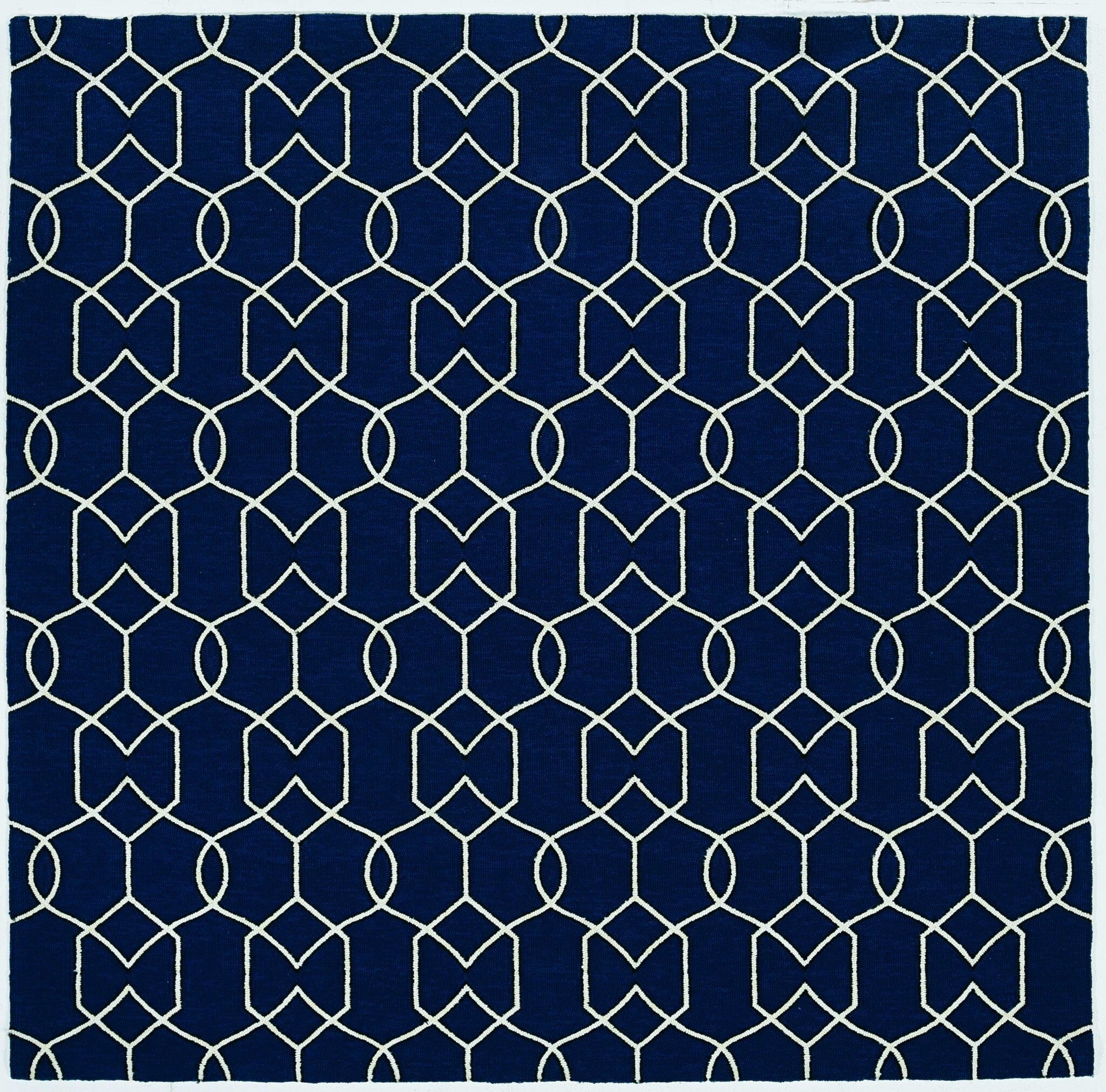 3' X 5' Trellis And Diamond Navy Uv Treated Area Rug