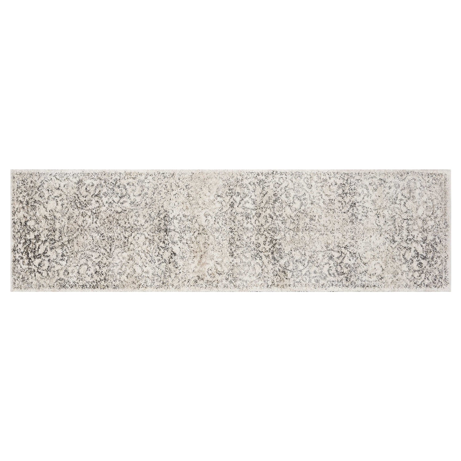 7' Ivory Machine Woven Distressed Floral Vines Indoor Runner Rug