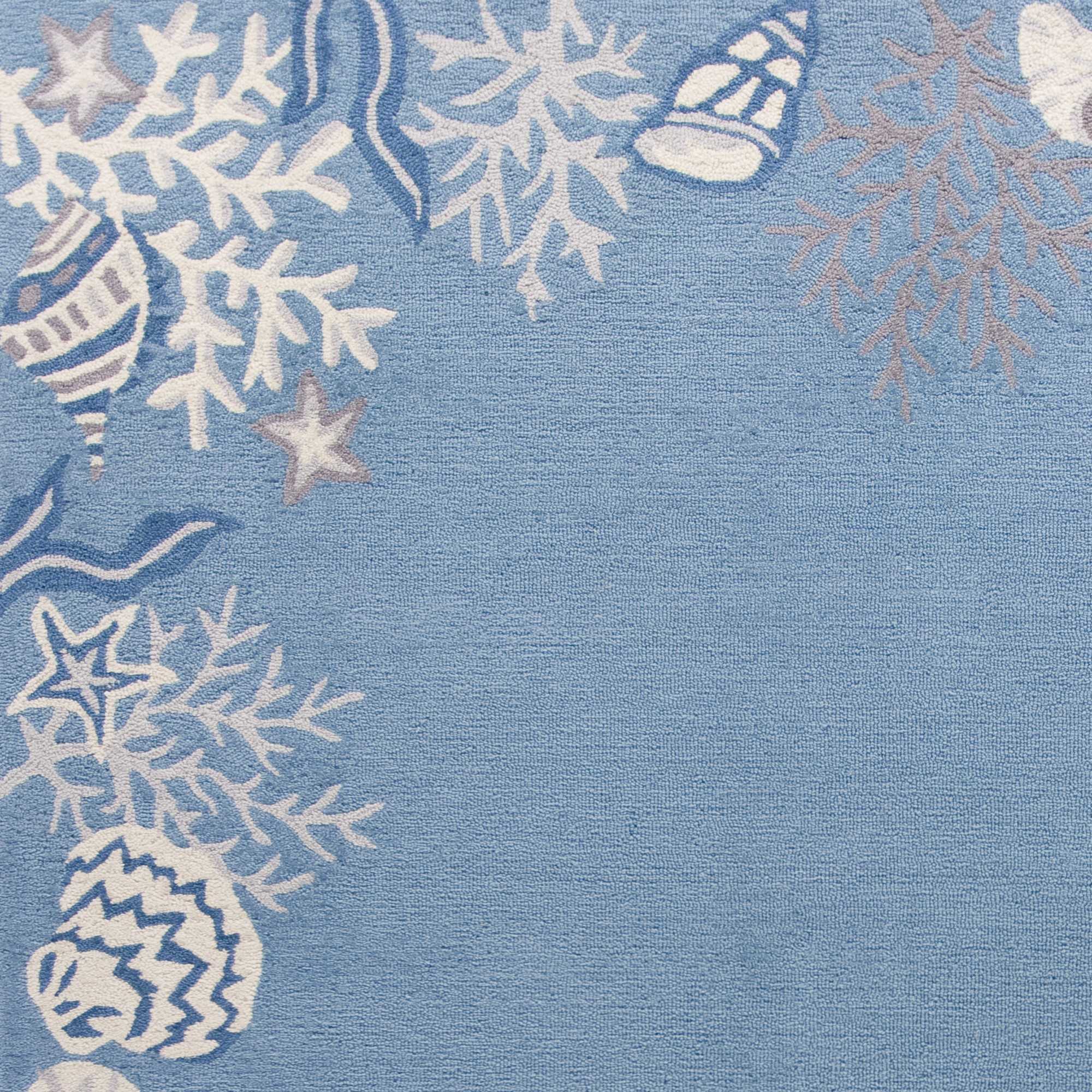 3'X5' Sea Blue Hand Hooked Bordered Coral Reef Indoor Area Rug