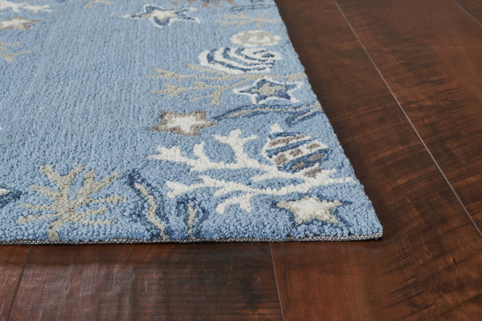 3'X5' Sea Blue Hand Hooked Bordered Coral Reef Indoor Area Rug