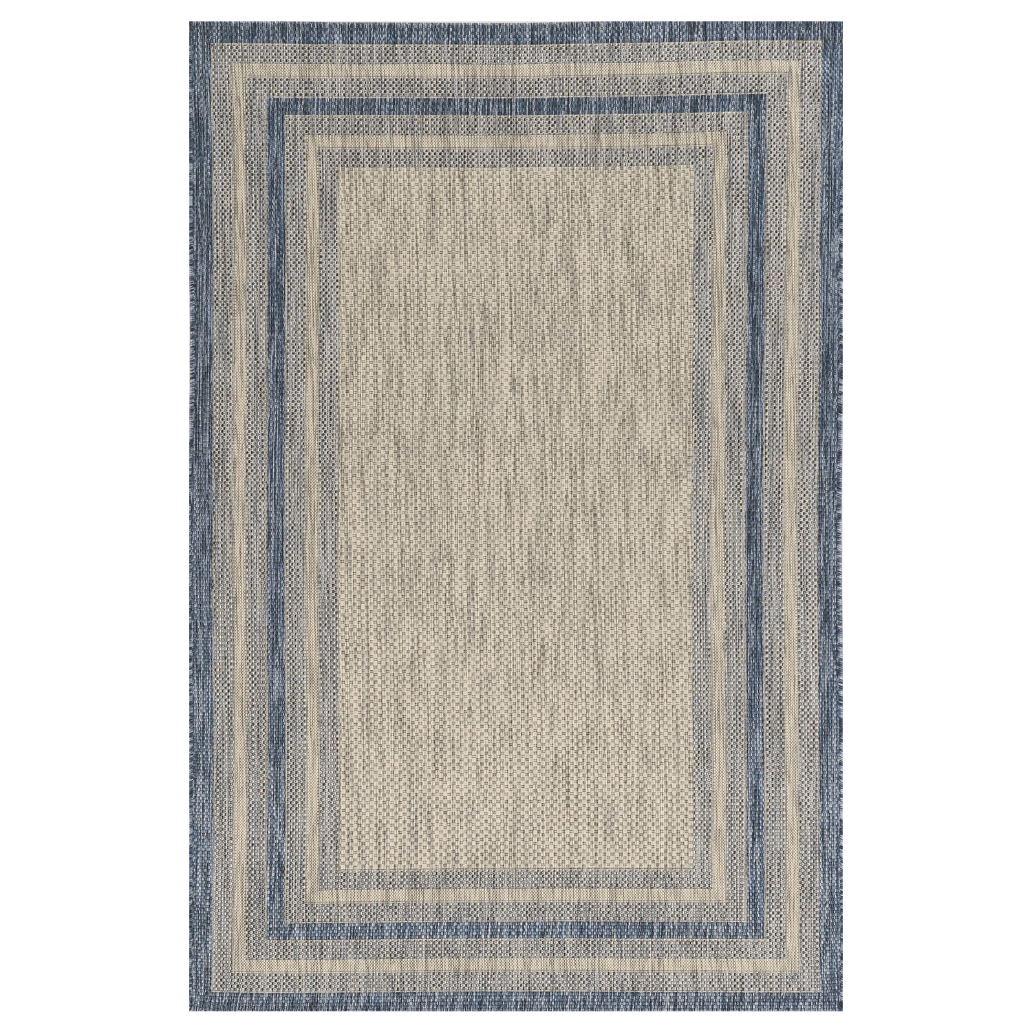 5' X 8' Grey Or Denim Bordered Uv Treated Area Rug