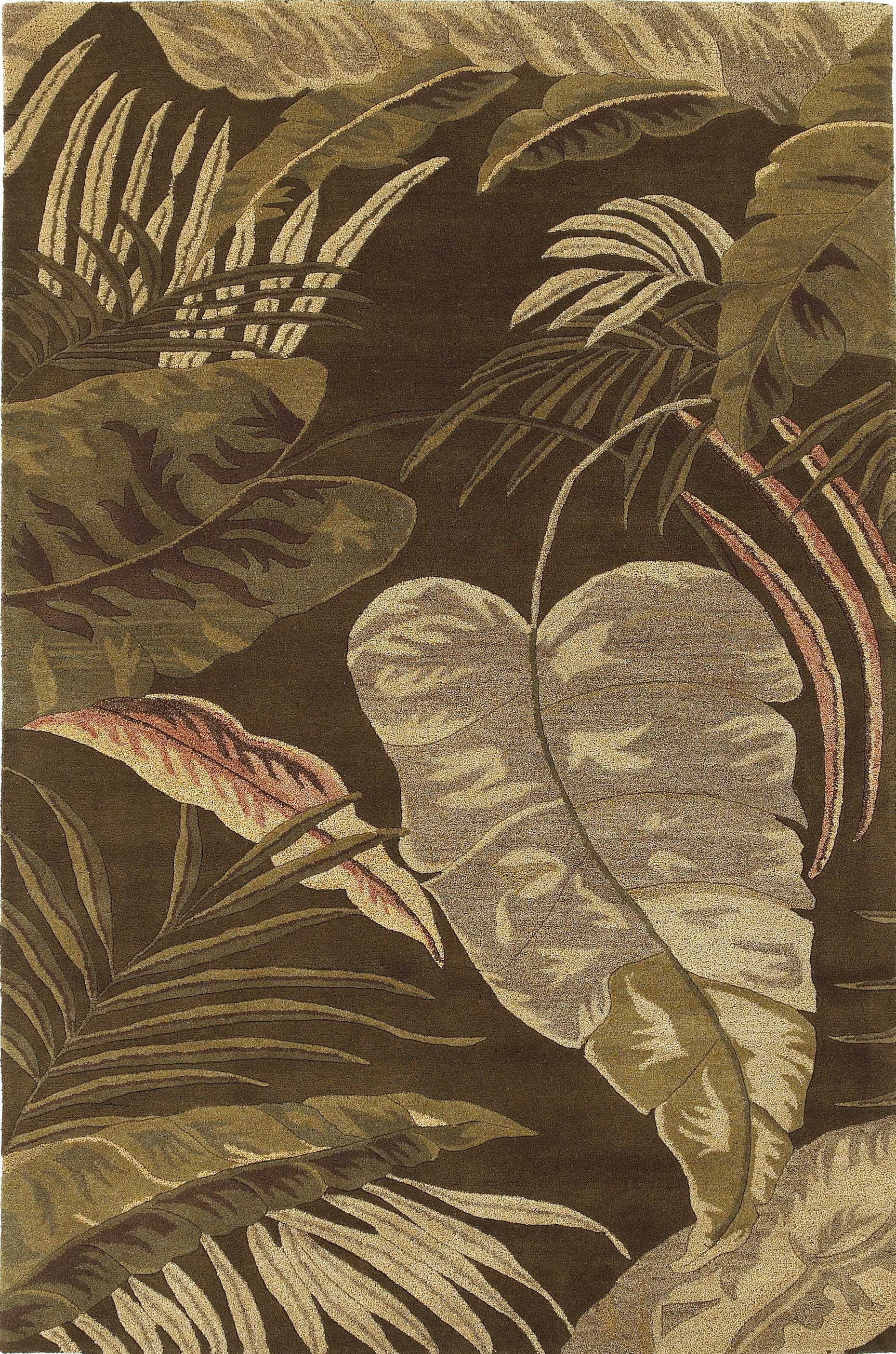 3'X4' Mocha Brown Hand Tufted Tropical Leaves Indoor Area Rug