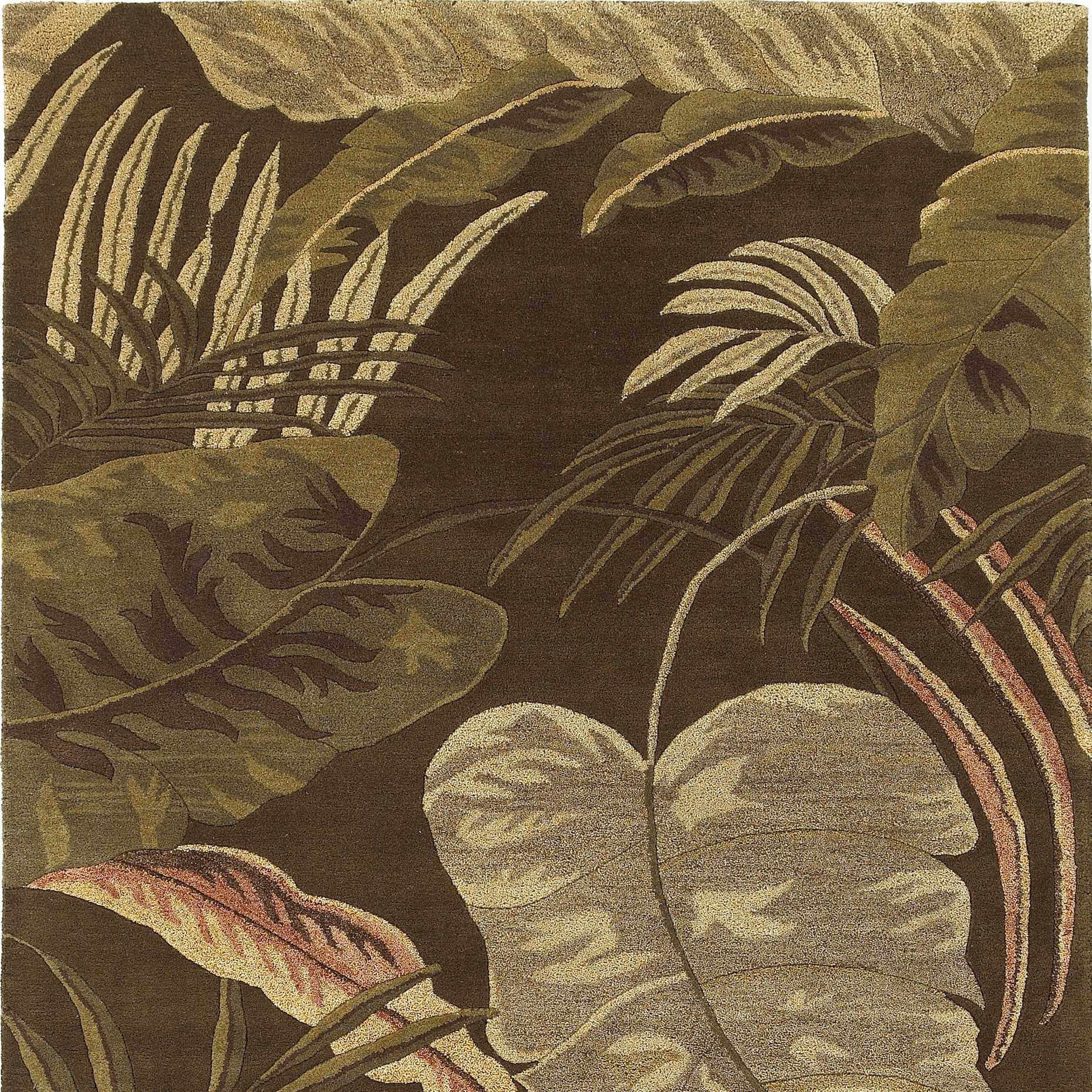 3'X4' Mocha Brown Hand Tufted Tropical Leaves Indoor Area Rug