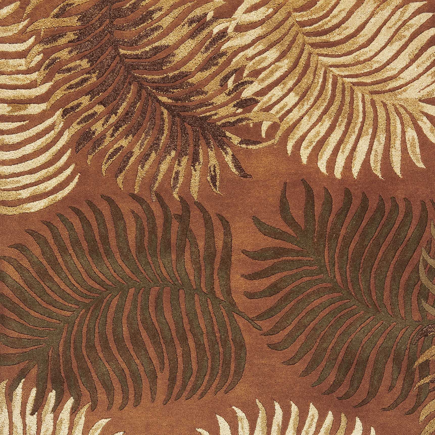 3'X4' Rust Orange Hand Tufted Tropical Leaves Indoor Area Rug