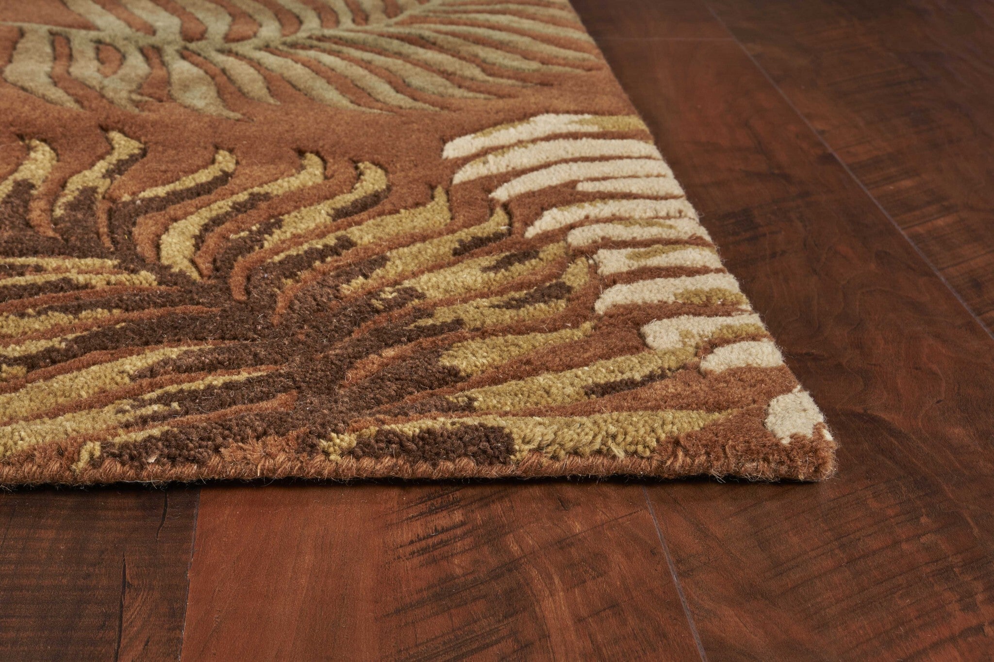 3'X4' Rust Orange Hand Tufted Tropical Leaves Indoor Area Rug