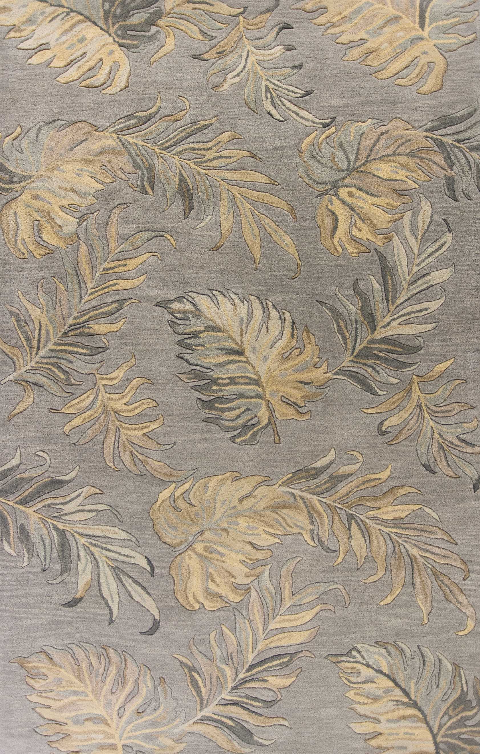 2' X 4' Grey Palm Leaves Wool Area Rug