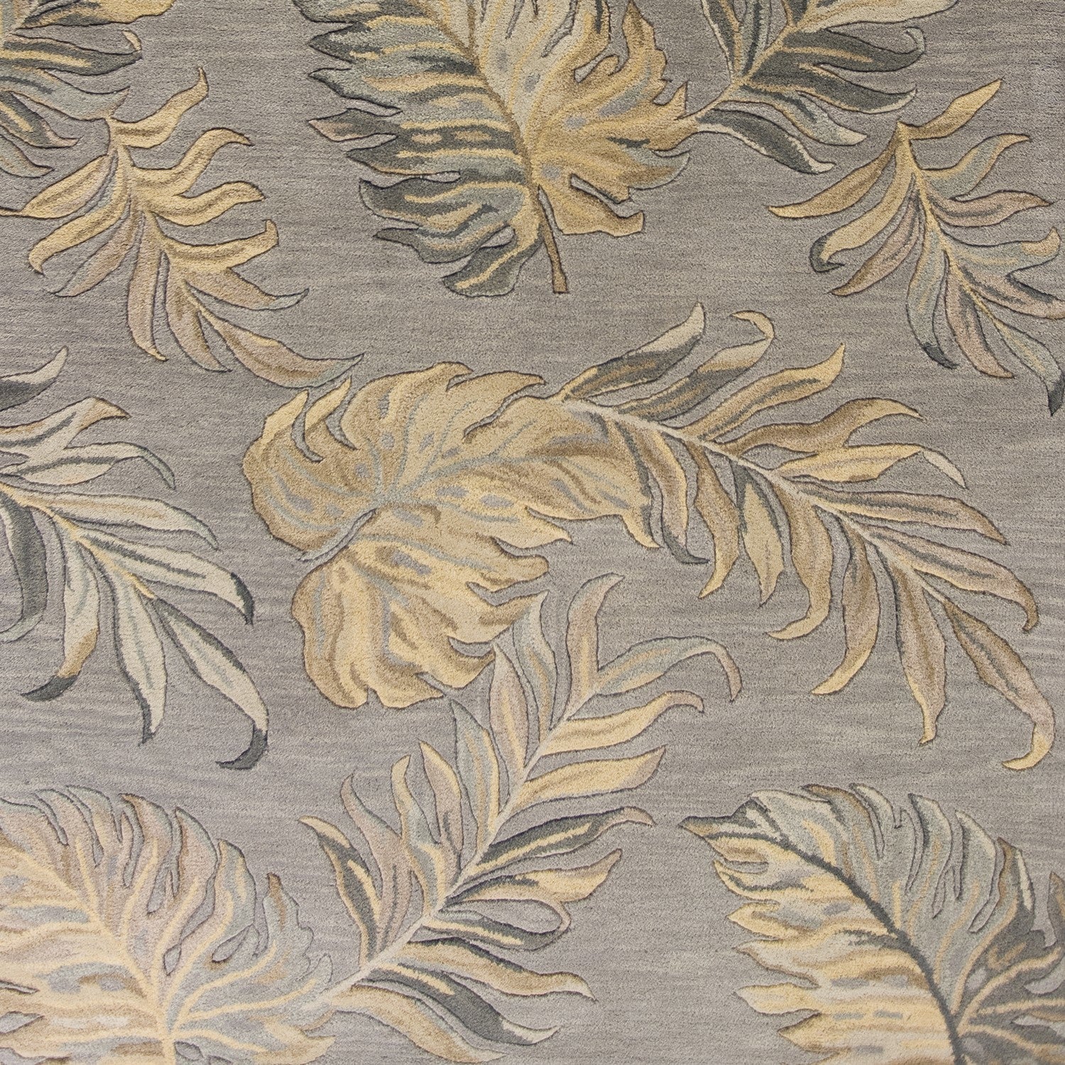 2' X 4' Grey Palm Leaves Wool Area Rug