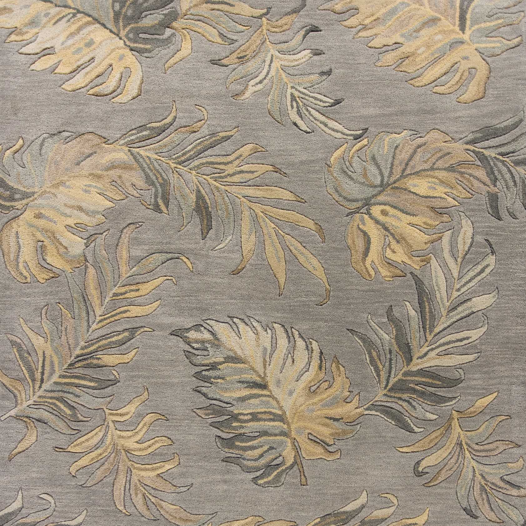2' X 4' Grey Palm Leaves Wool Area Rug