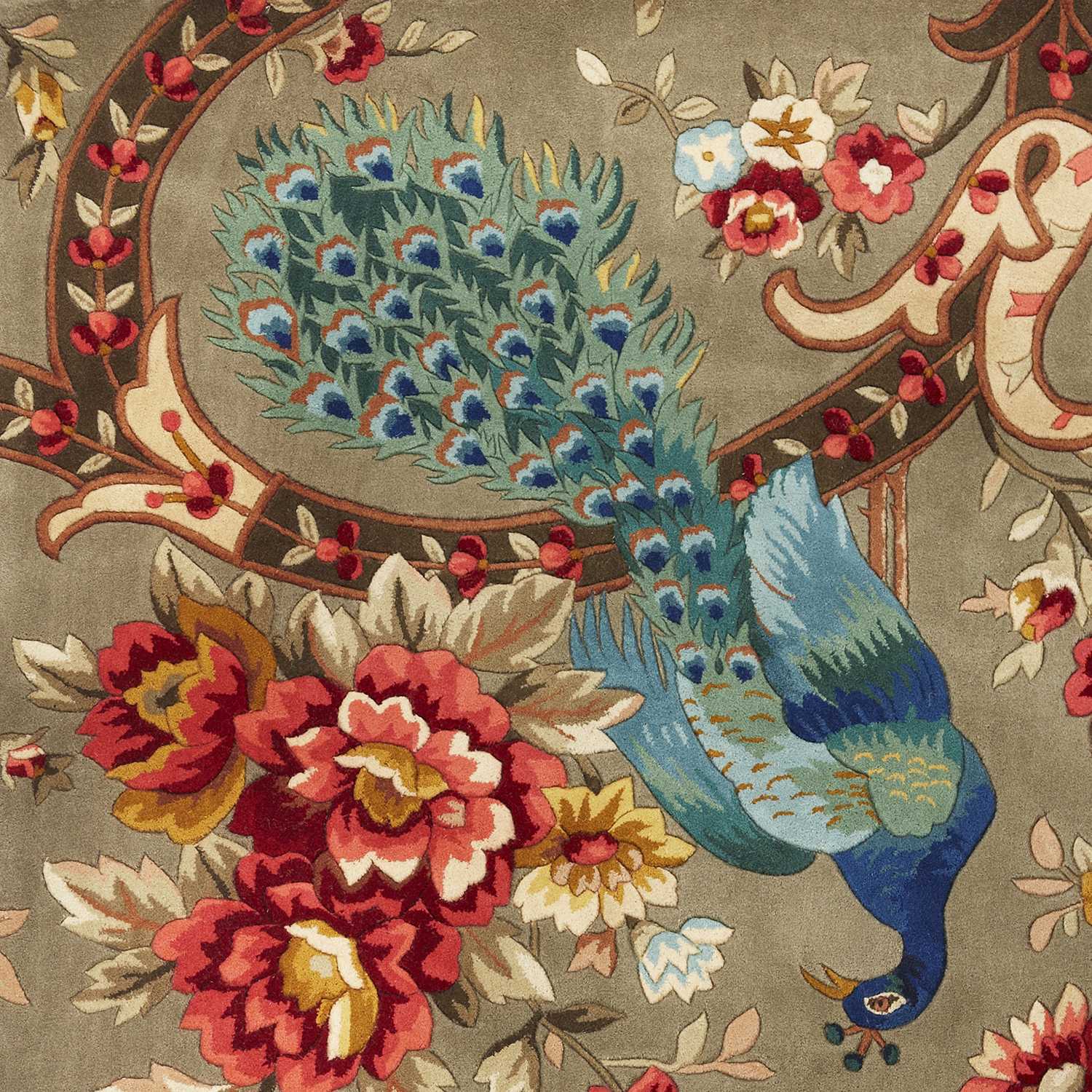 2' X 4' Sage Floral Peacock Wool Area Rug