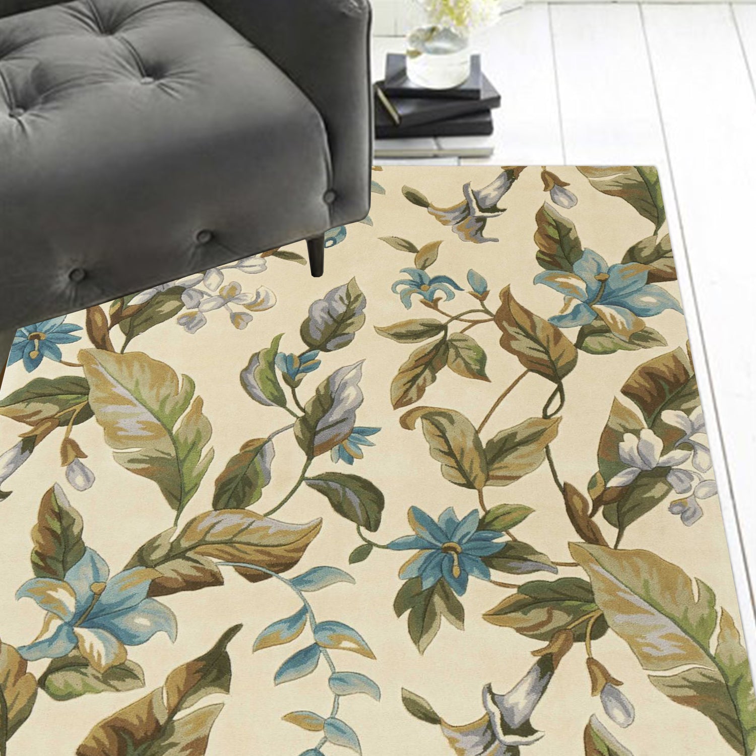 30 X 50 Wool Ivory Or Teal Area Rug