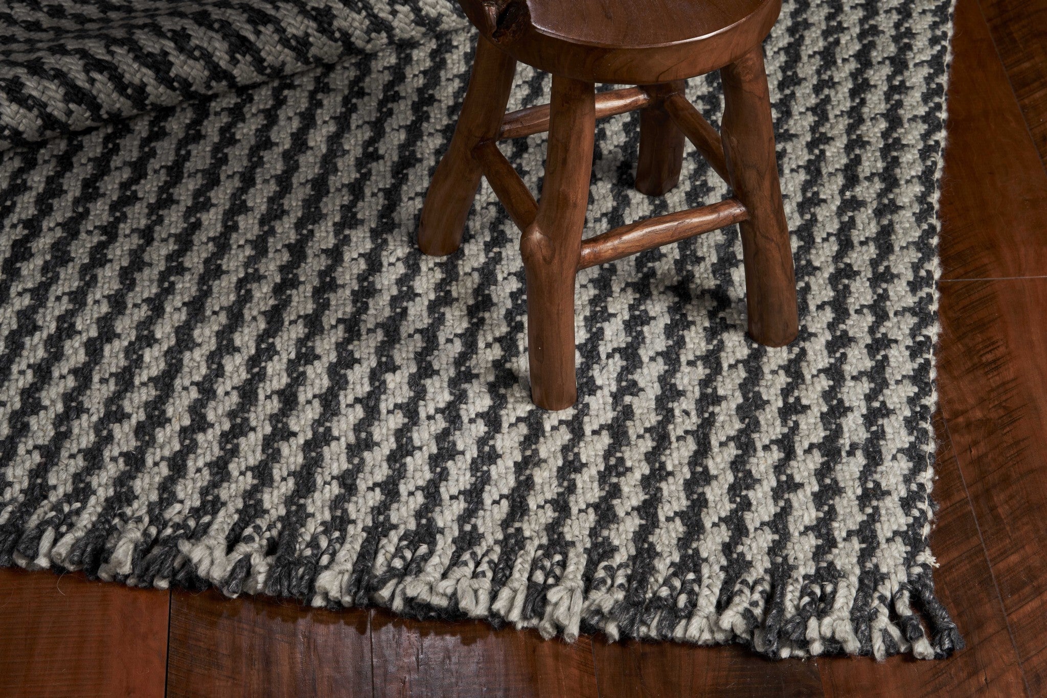 3' X 5' Grey Braided Wool Area Rug With Fringe