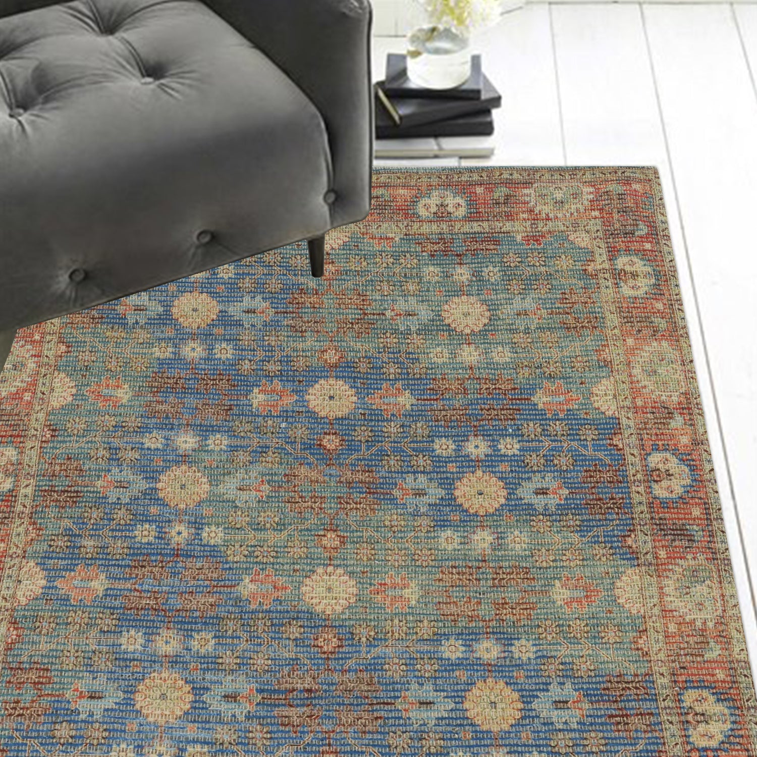 7' X 9' Jute Blue Or Red Area Rug