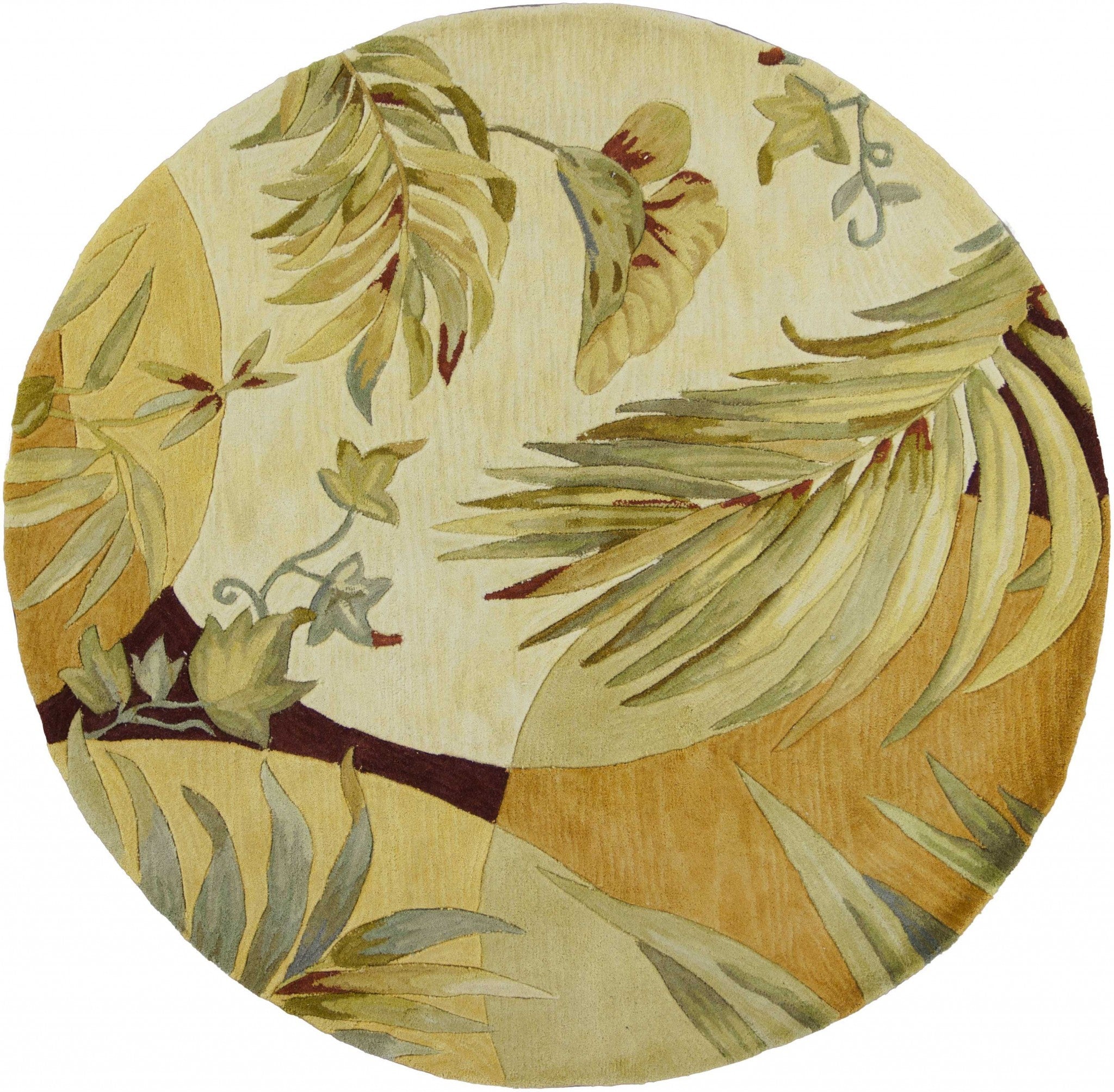 5' Round Wool Coral Or Ivory Area Rug