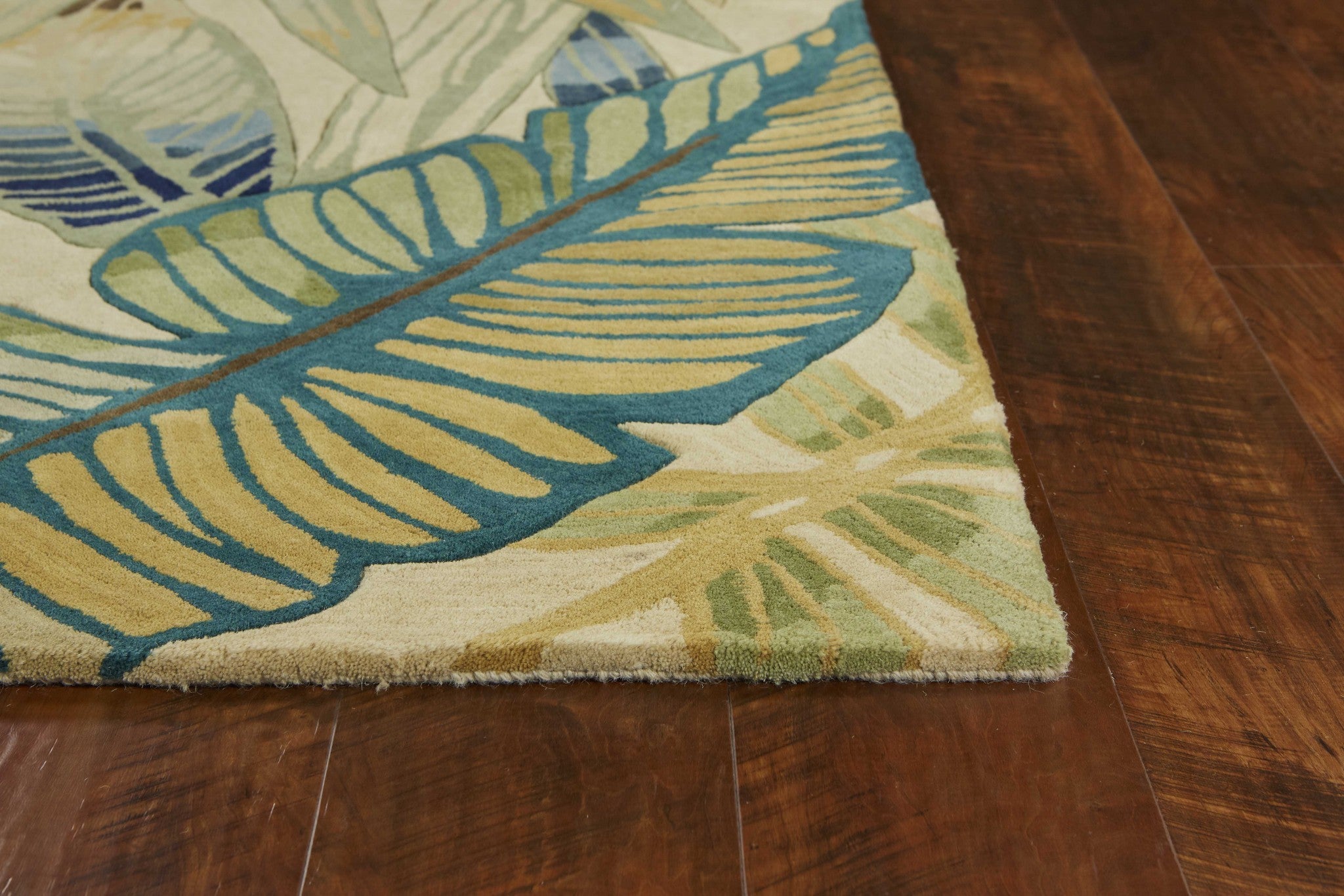 5' Round Wool Ivory Or Teal Area Rug