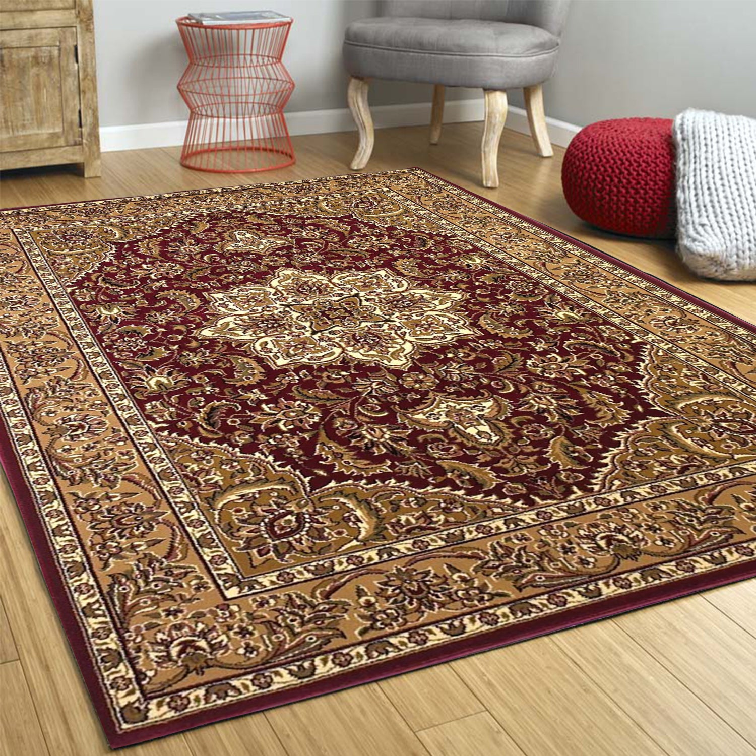 7' X 10' Polypropylene Red Or Beige Area Rug