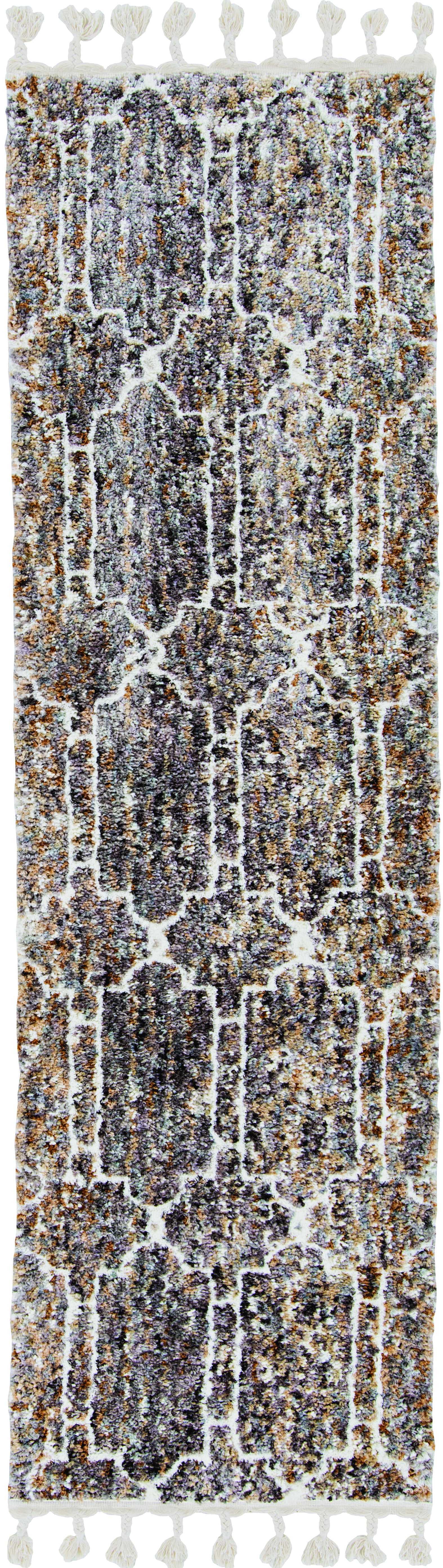 5' X 8' Mocha Geometric Abstract Trellis Indoor Area Rug With Fringe