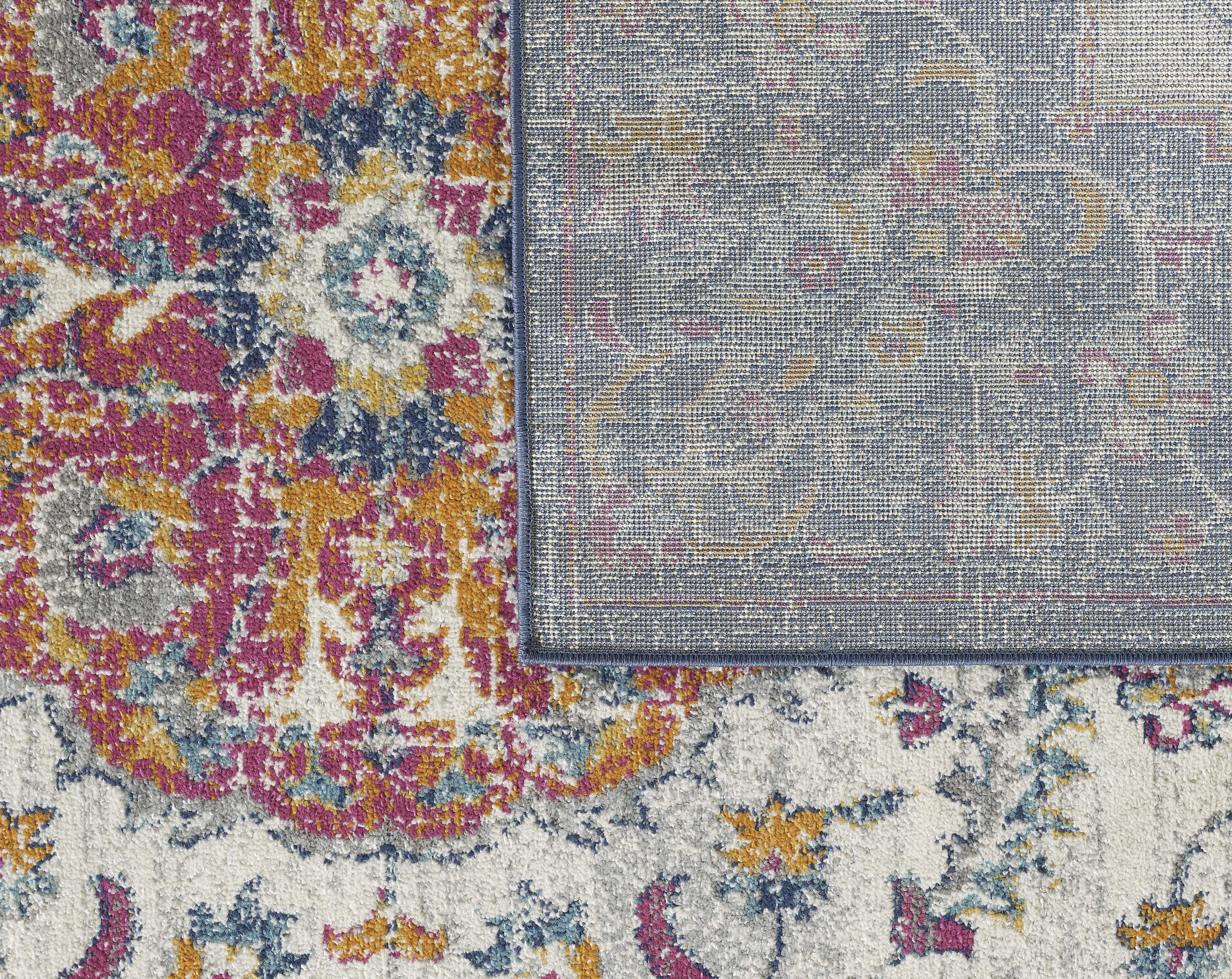8'X10' Ivory Navy Machine Woven Distressed Medallion Indoor Area Rug