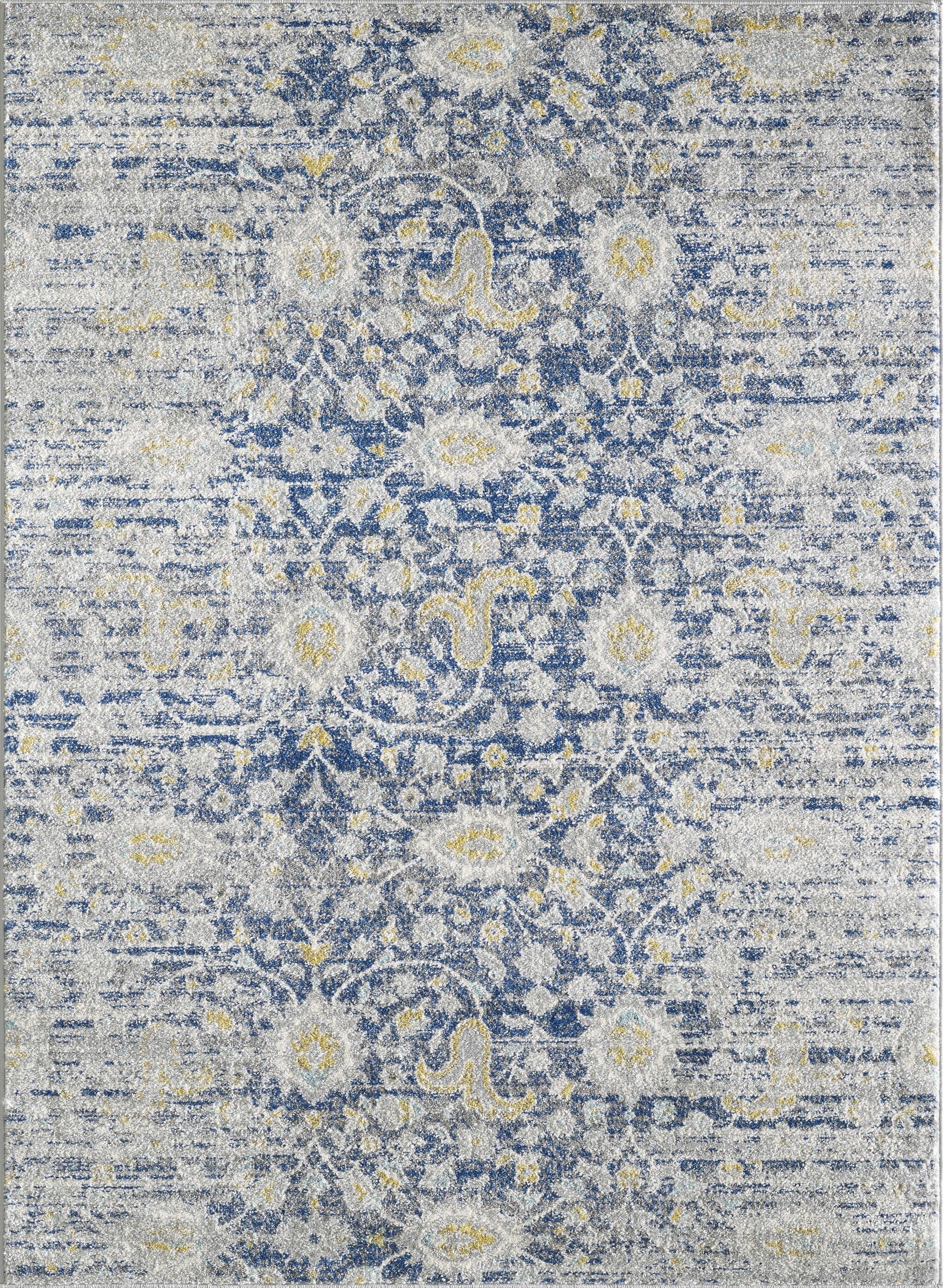 5' X 7' Blue Or Grey Floral Vine Area Rug