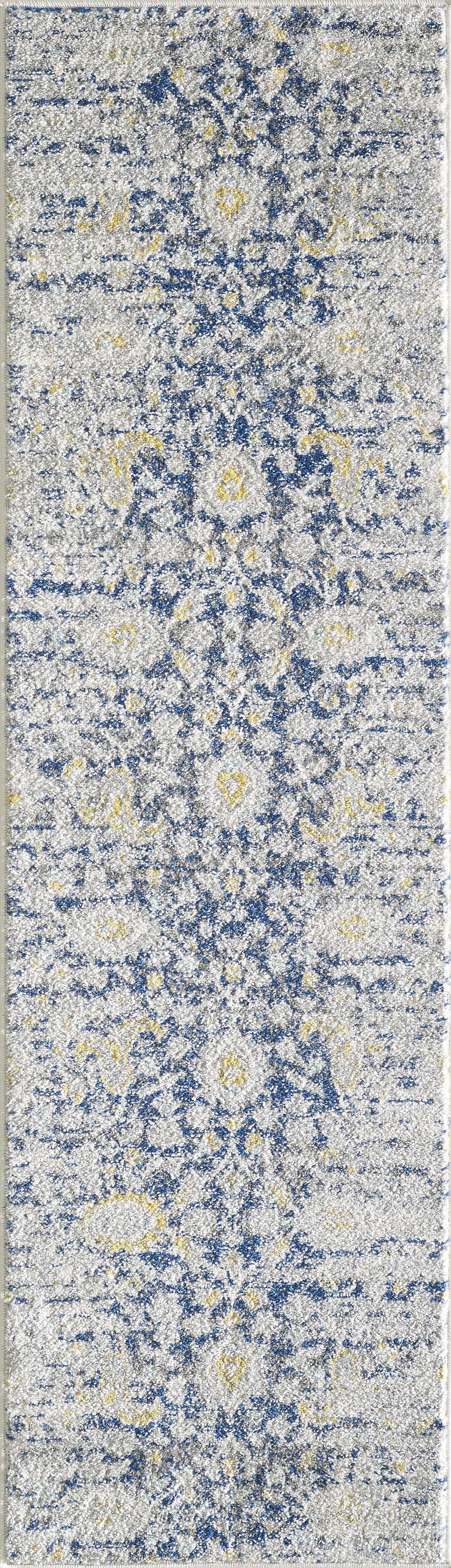 9'X12' Blue Grey Machine Woven Distressed Floral Indoor Area Rug