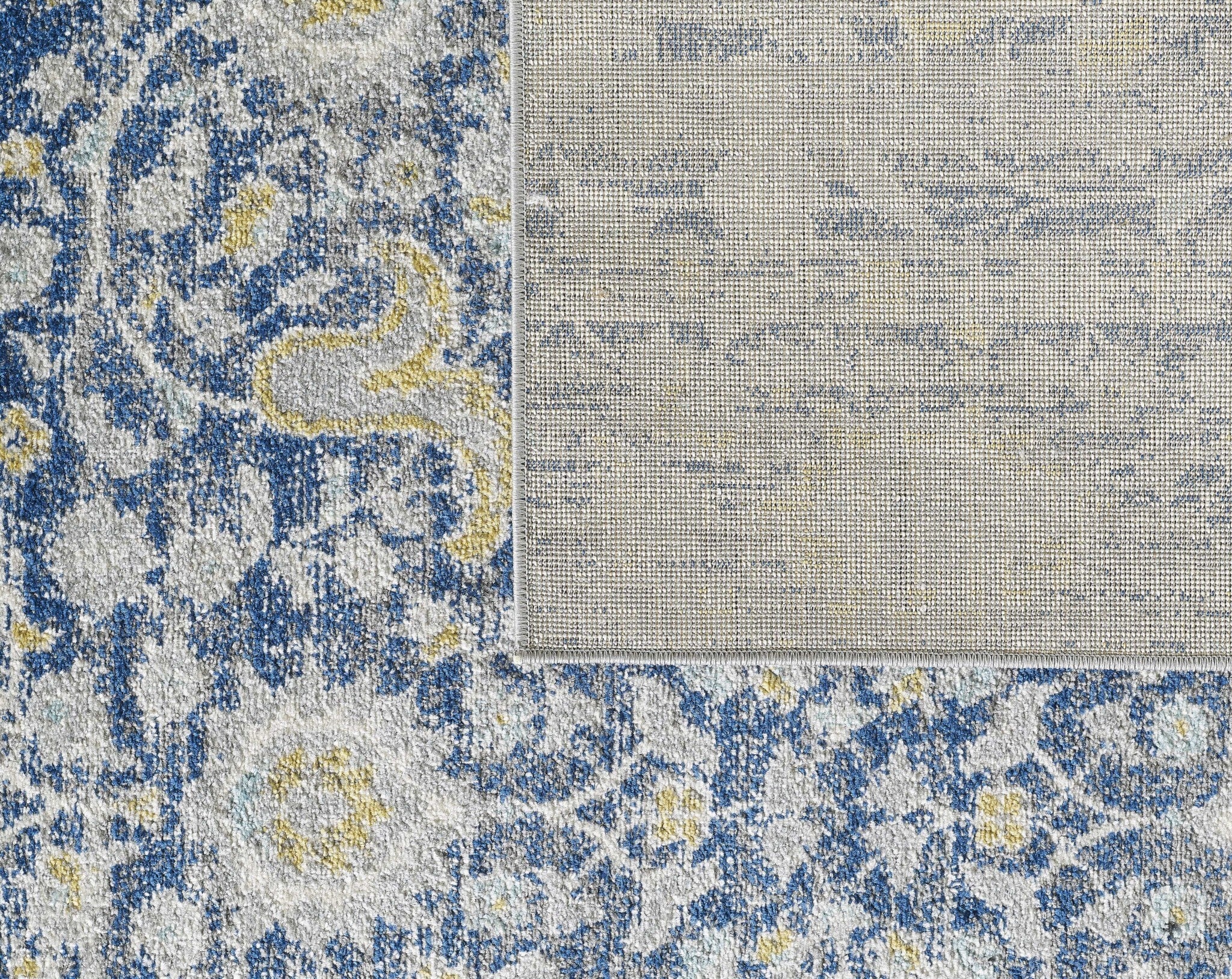 9'X12' Blue Grey Machine Woven Distressed Floral Indoor Area Rug